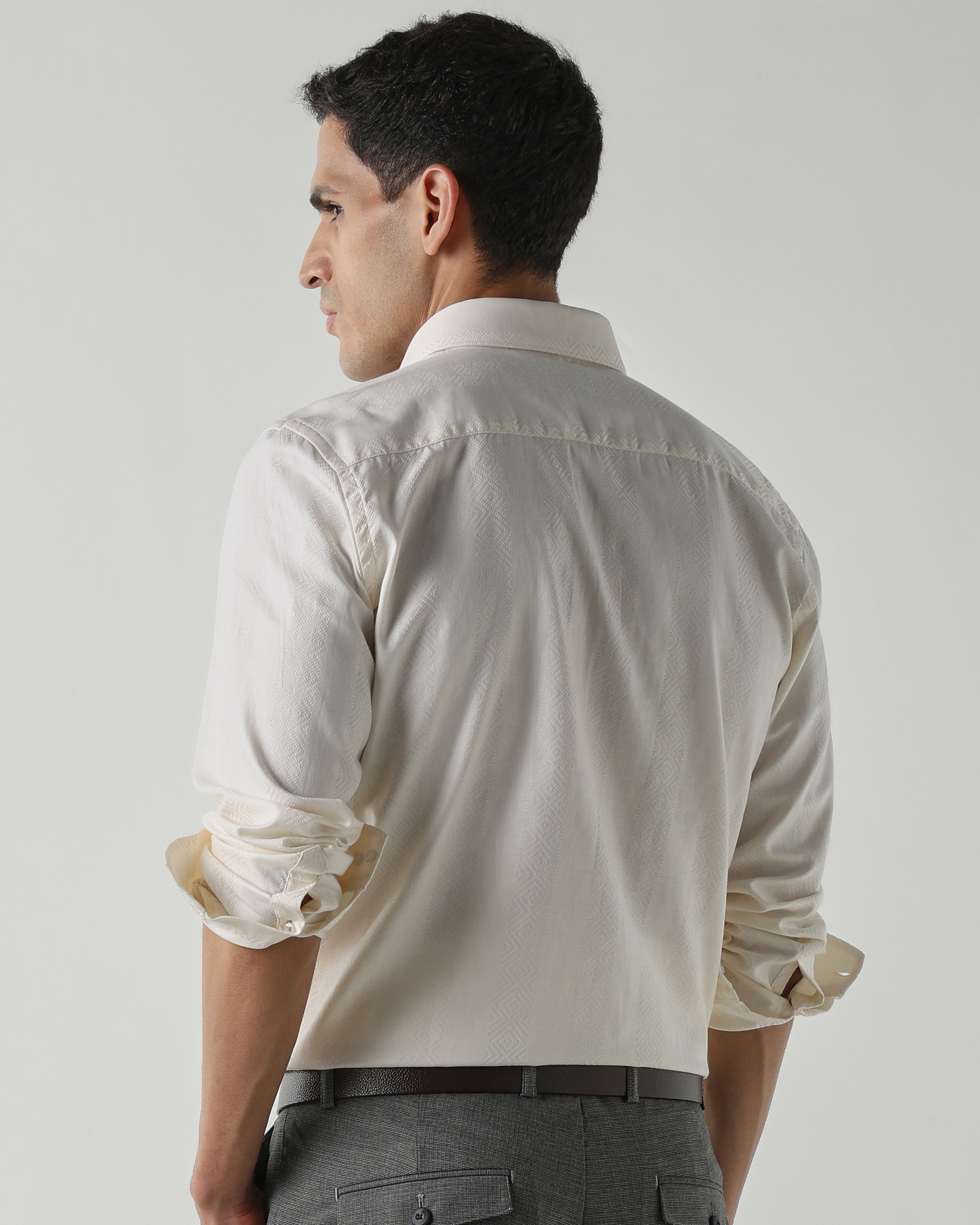 White 100% Cotton Dobby Shirts For Men | Slim Fit Fashion Formal Wear