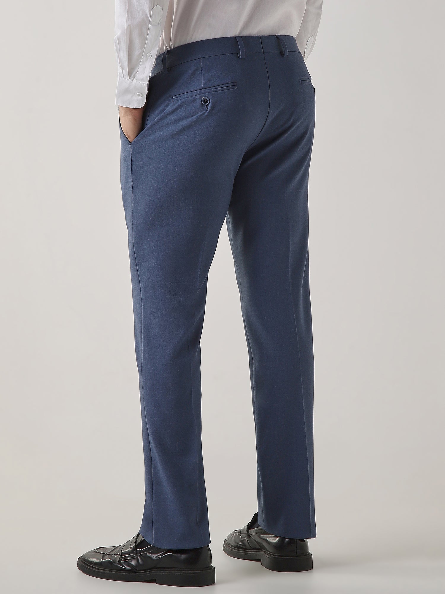 Royal Blue Cotton Blend Flat Front Slim Fit Formal Trouser