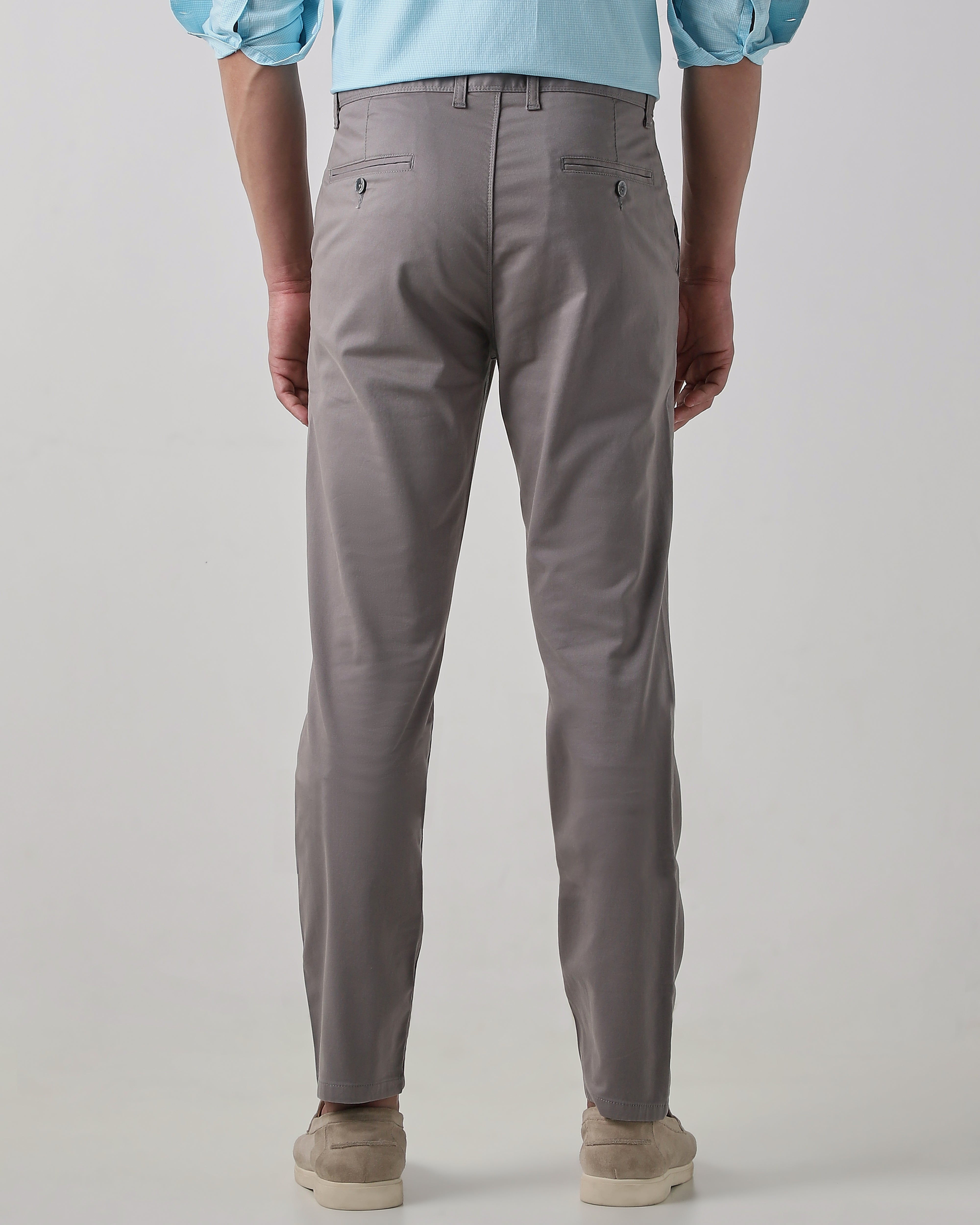 Grey Cotton Stretch Regular Fit Trouser