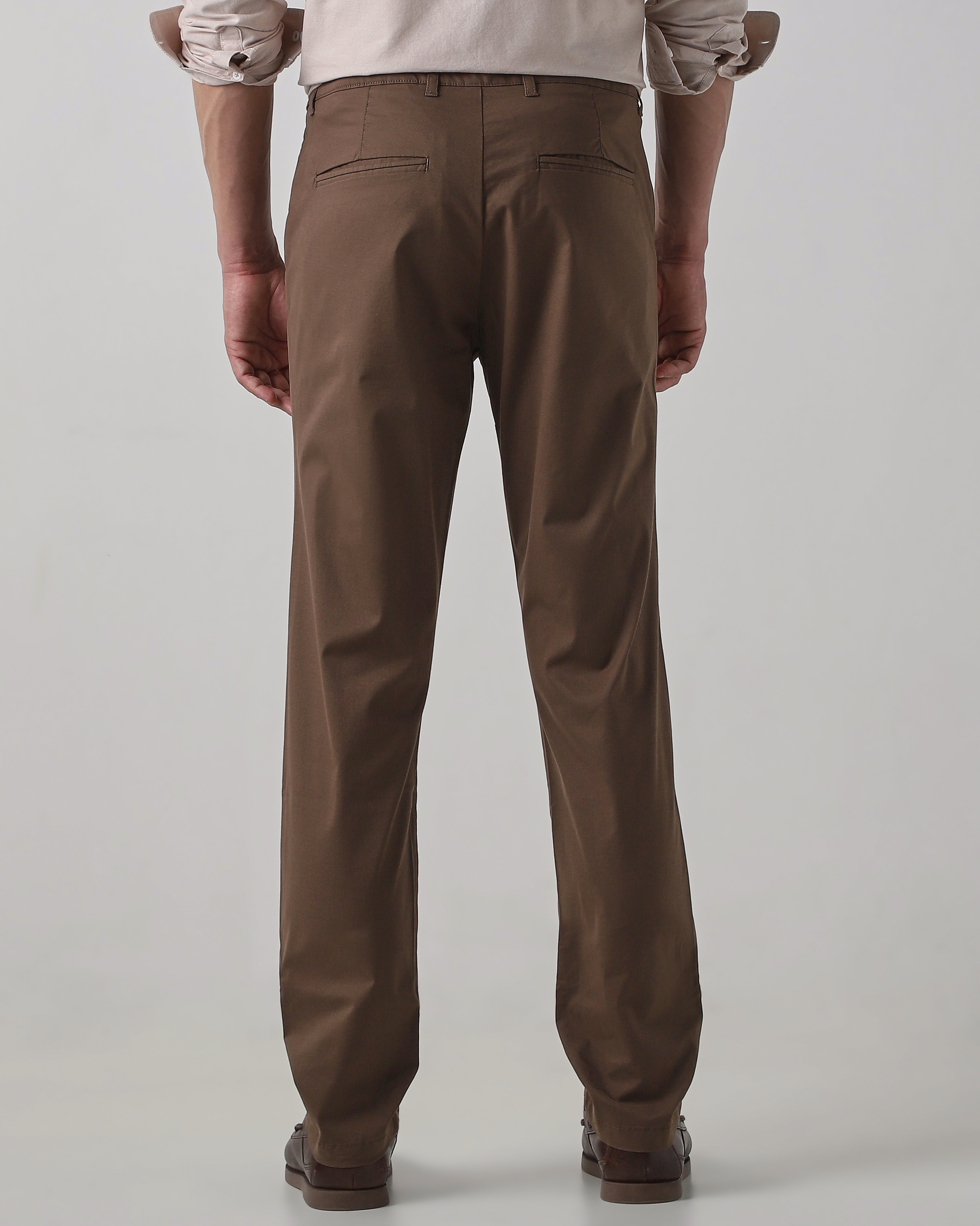 Brown Cotton Stretch Regular Fit Trouser