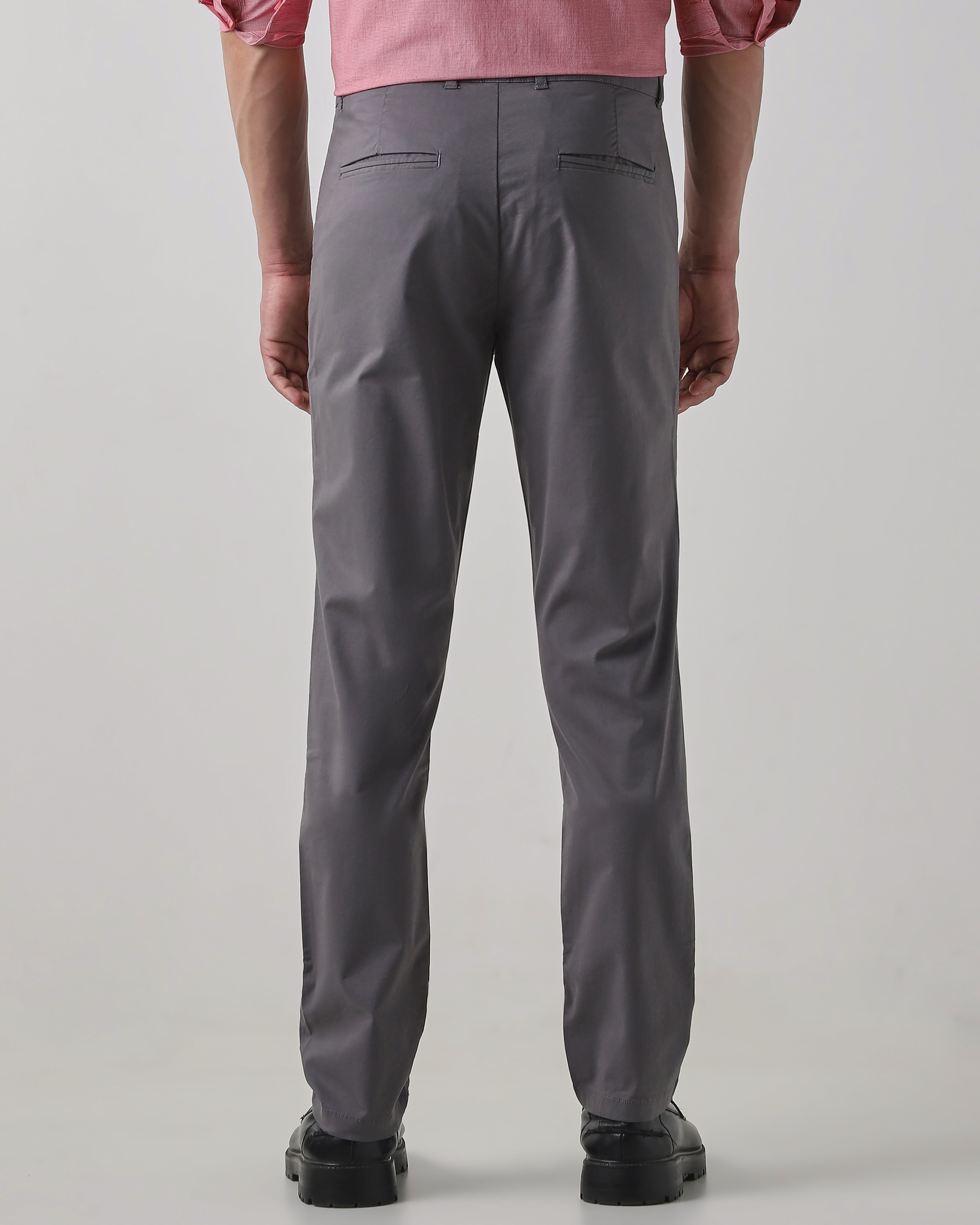 Grey Cotton Stretch Regular Fit Trouser