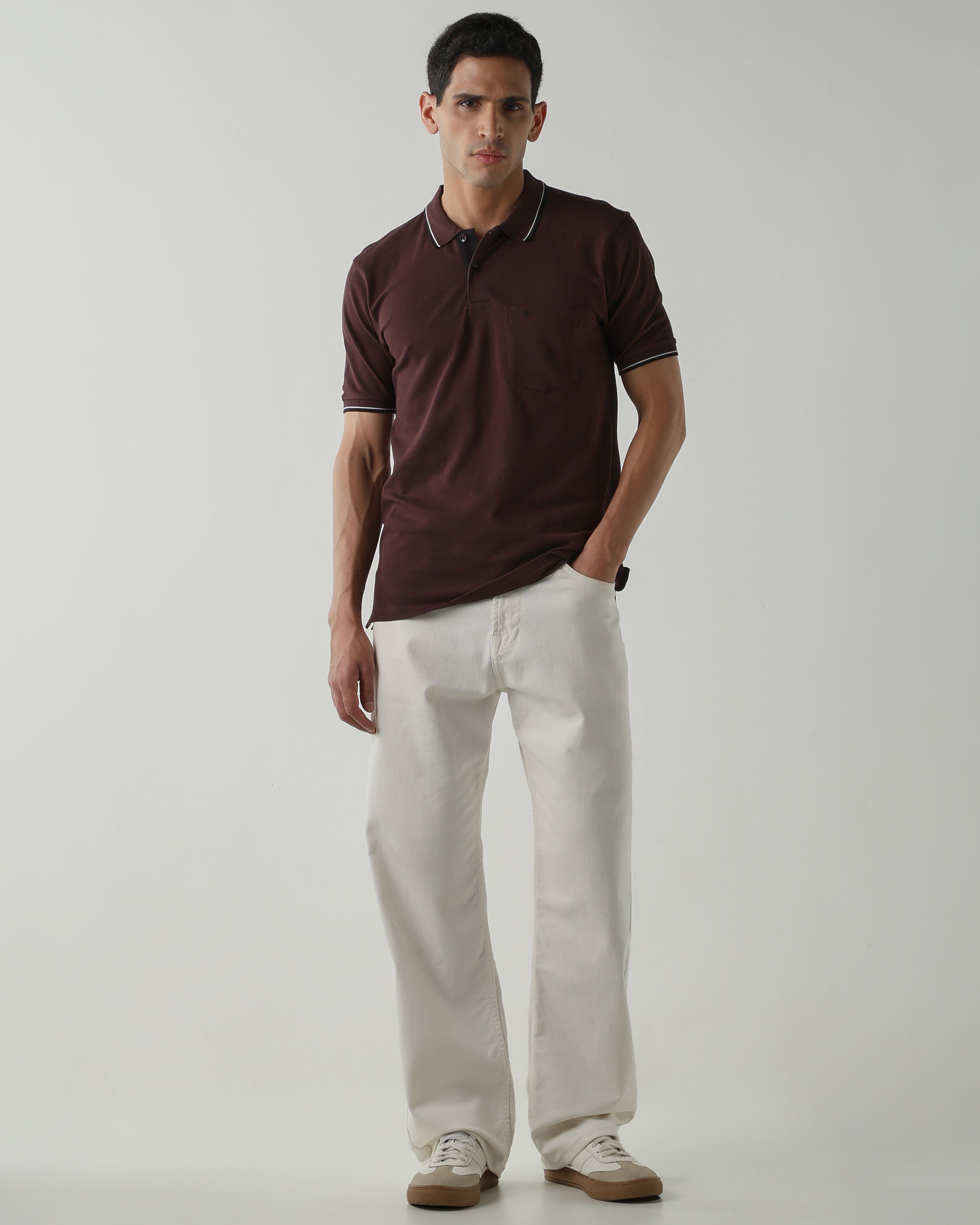 Topwear Premium Pique Knit Fabric T-Shirts – Coffee