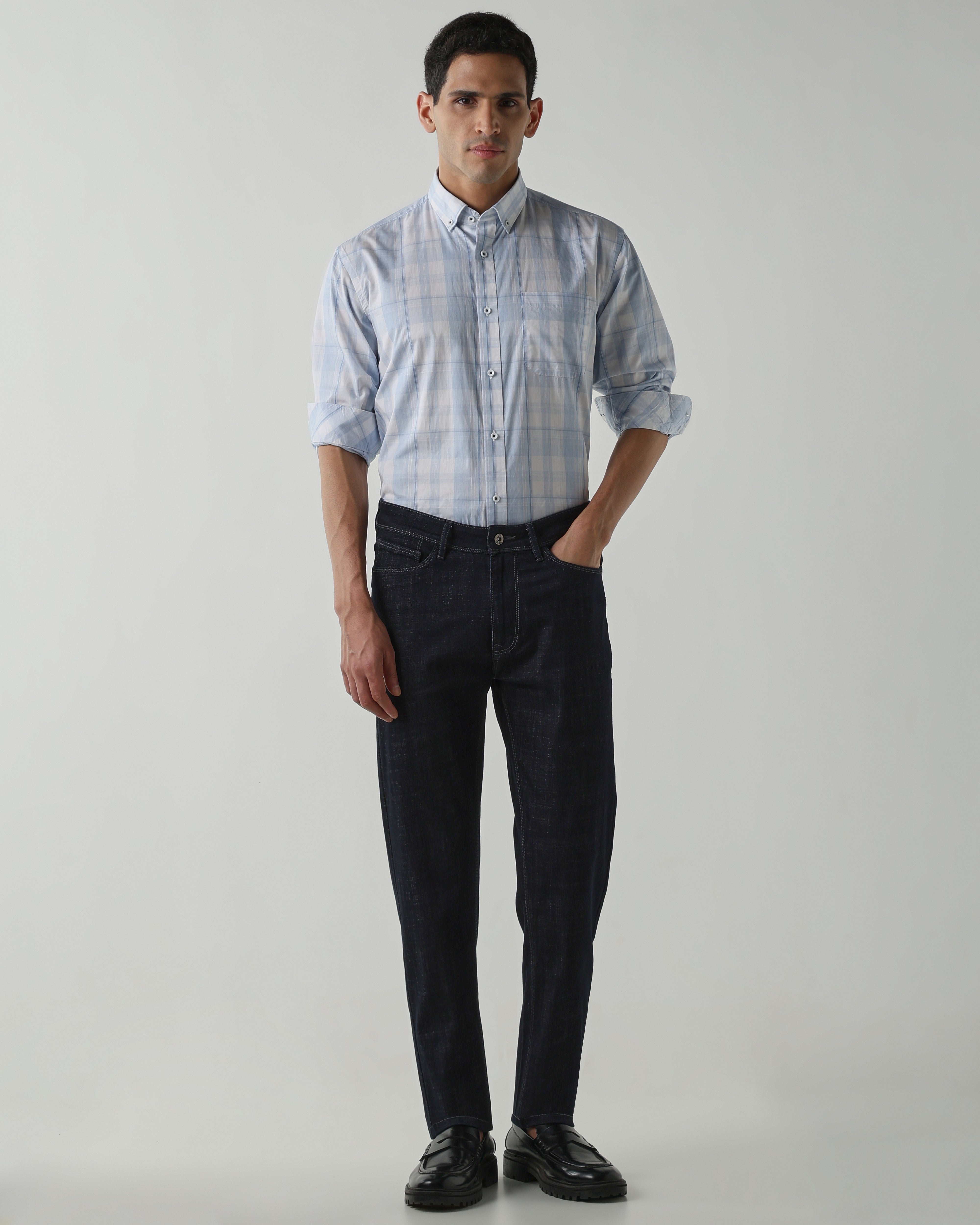 Sky Blue Pure Cotton Shirts for Men | Regular Fit Luxury Wear