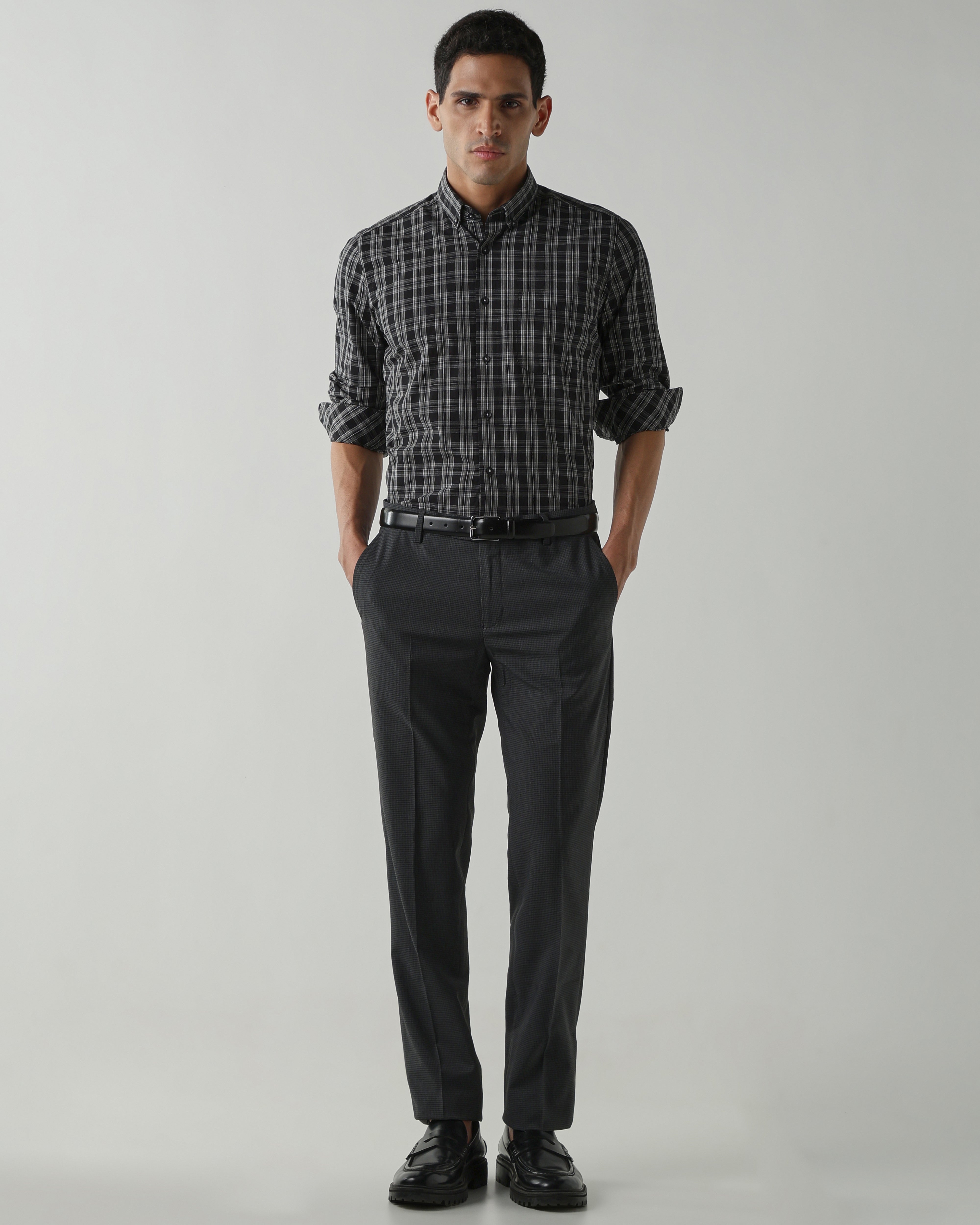 Black/White Pure Cotton Shirts for Men | Slim Fit Luxury Wear
