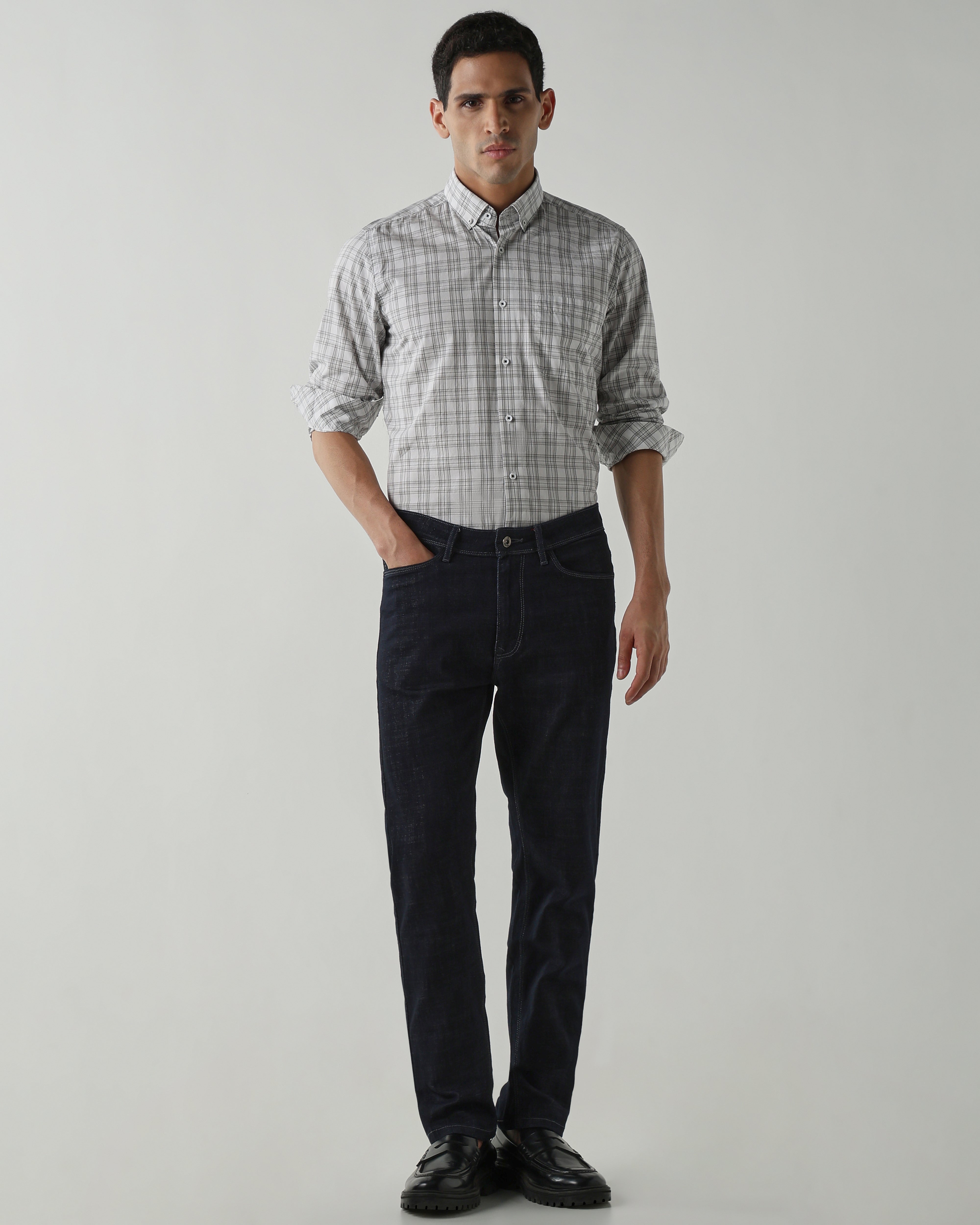 WHITE/GREY Pure Cotton Shirts for Men | Slim Fit Luxury Wear