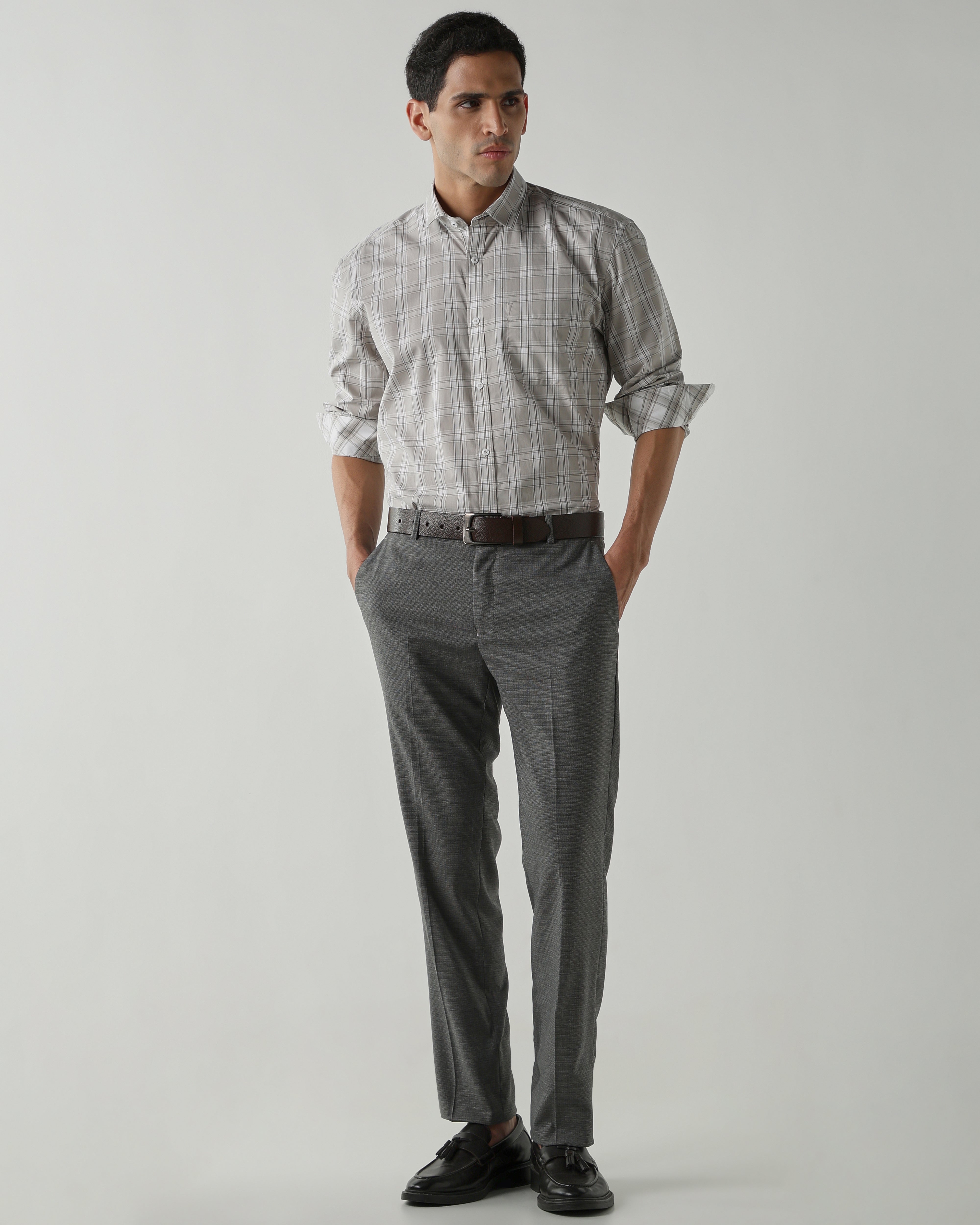 Beige/White Pure Cotton Shirts for Men | Regular Fit Luxury Wear