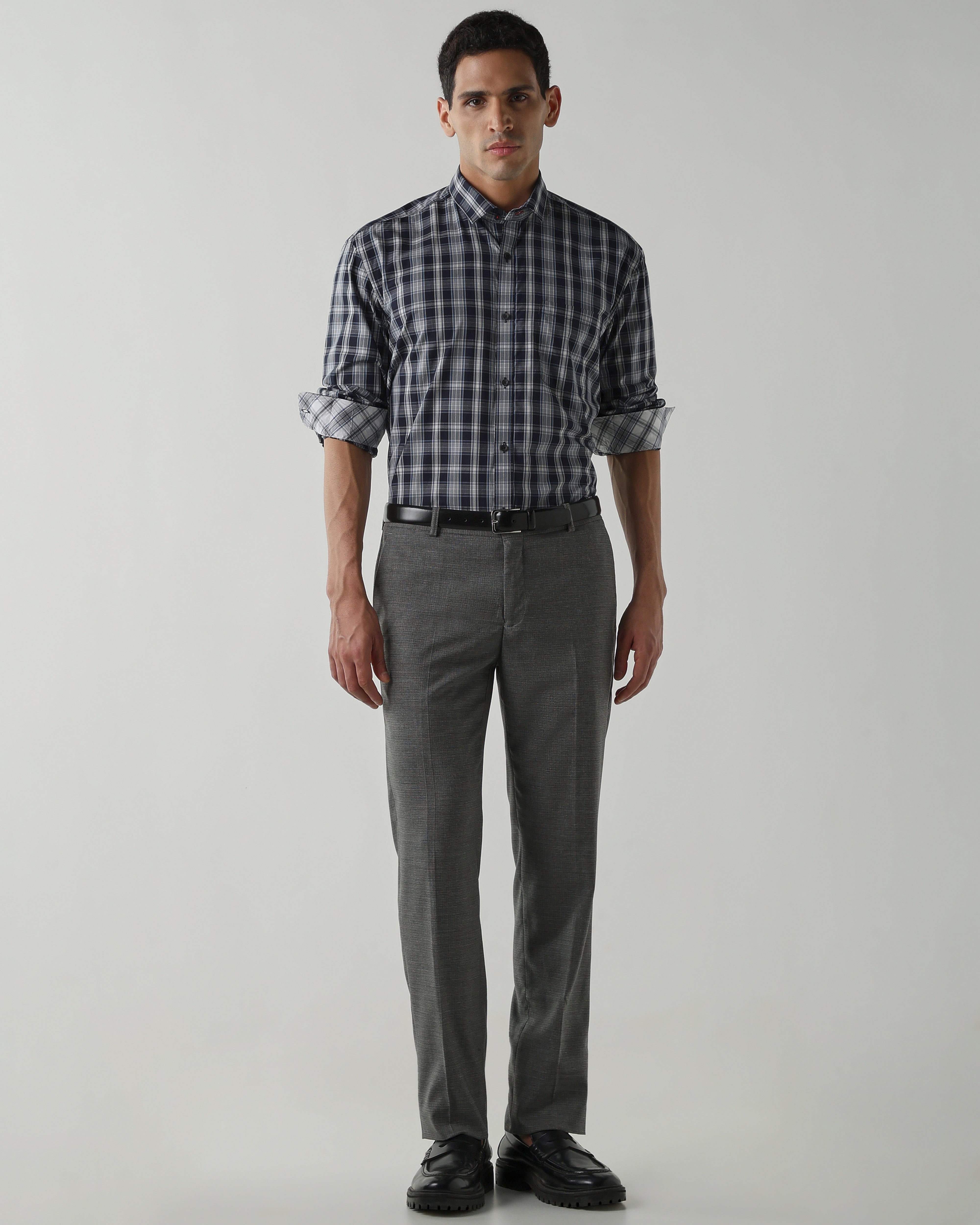 Navy/White Pure Cotton Shirts for Men | Regular Fit Luxury Wear