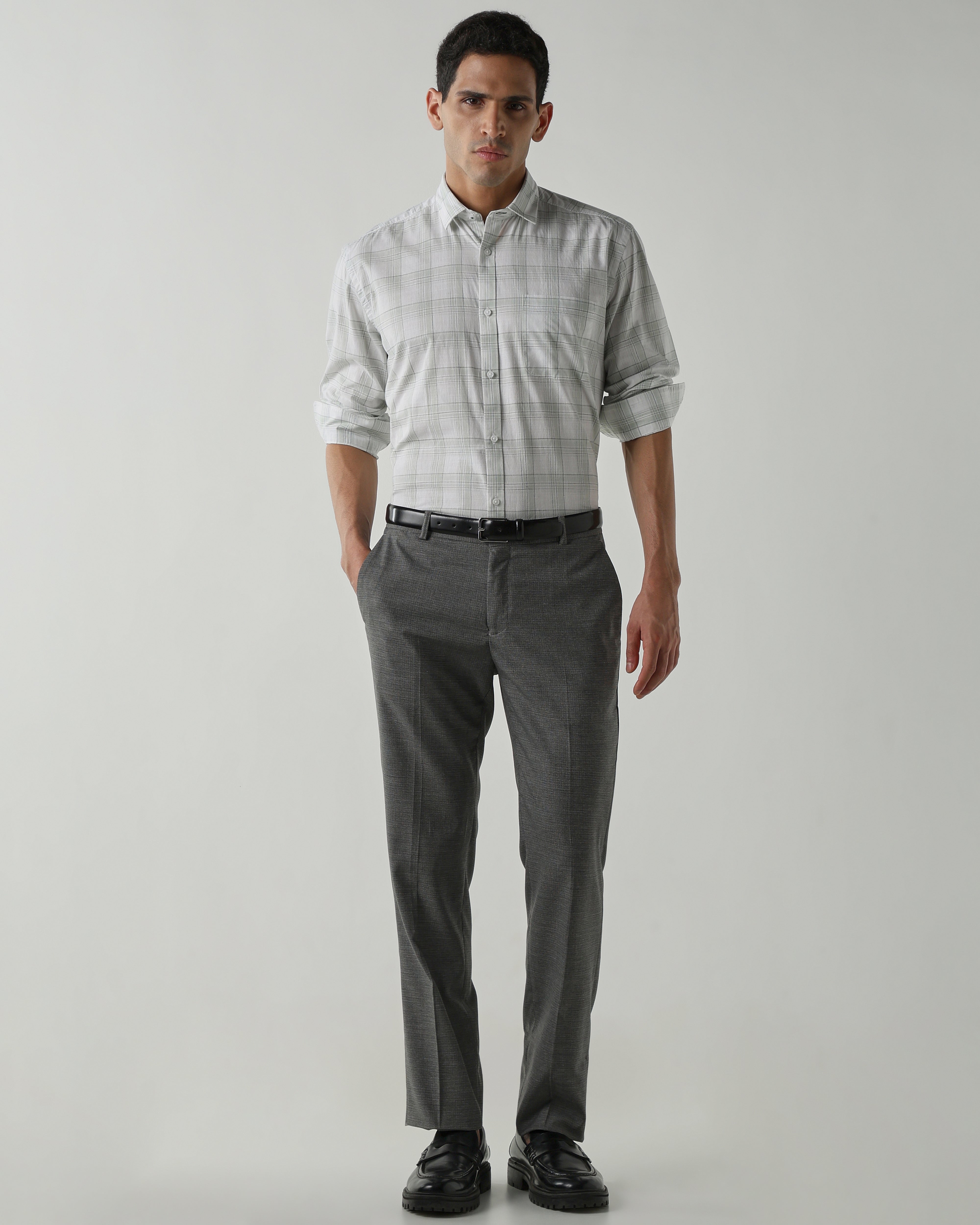 WHITE/GREEN Pure Cotton Shirts for Men | Regular Fit Luxury Wear