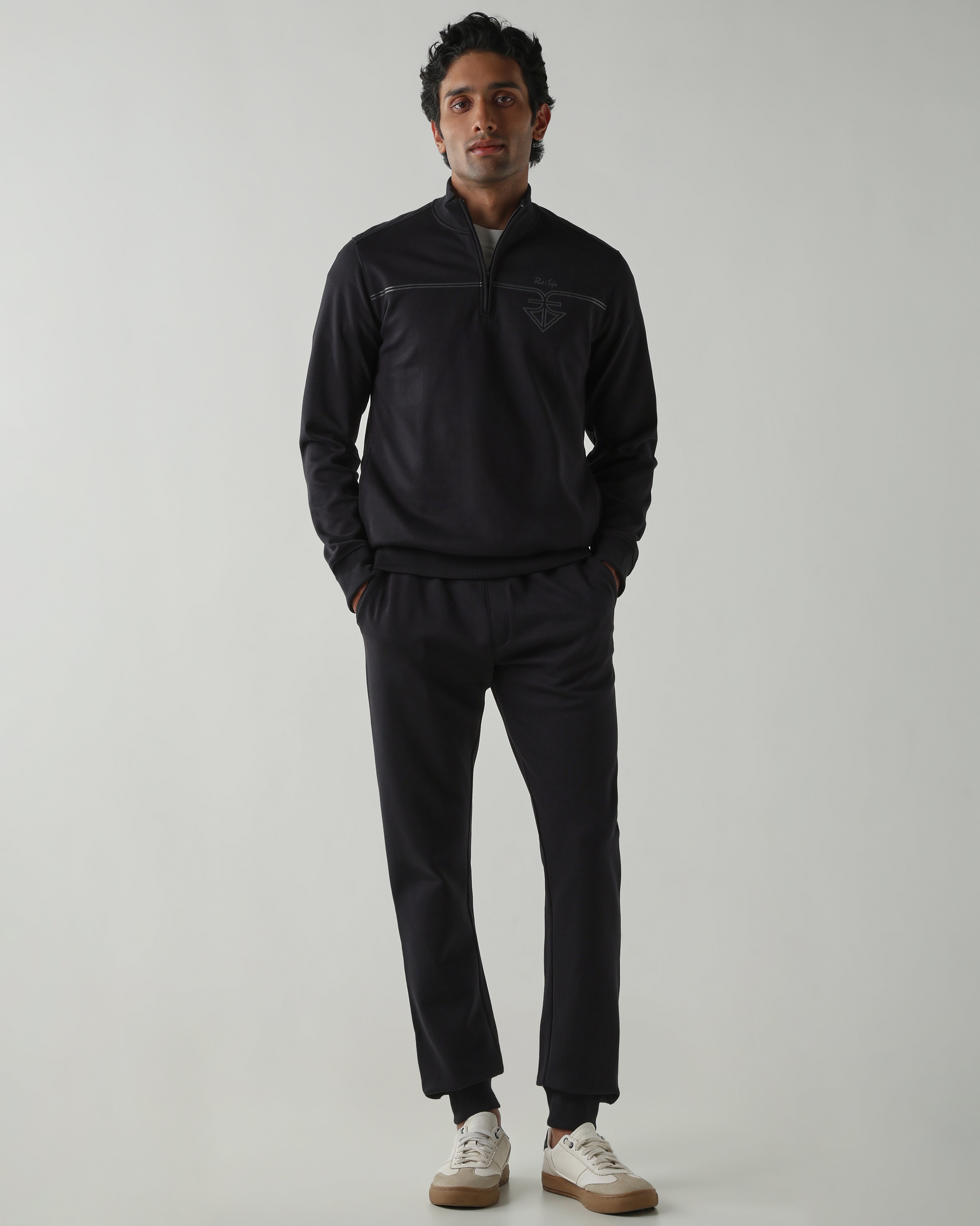 Rib at Waist and bottom Flat Front Joggers – Anthracite