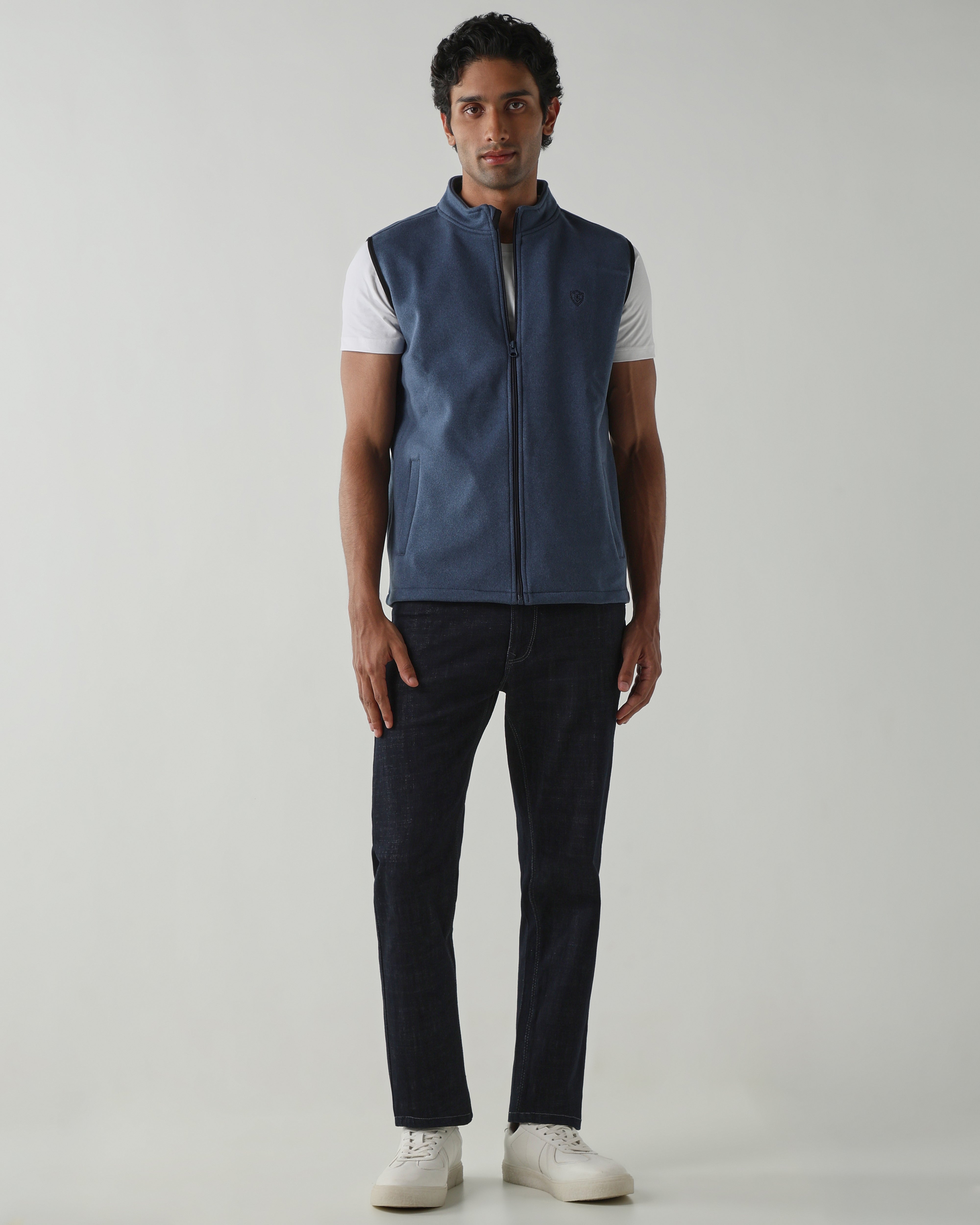 Round Neck Sleeveless Jackets – Denim