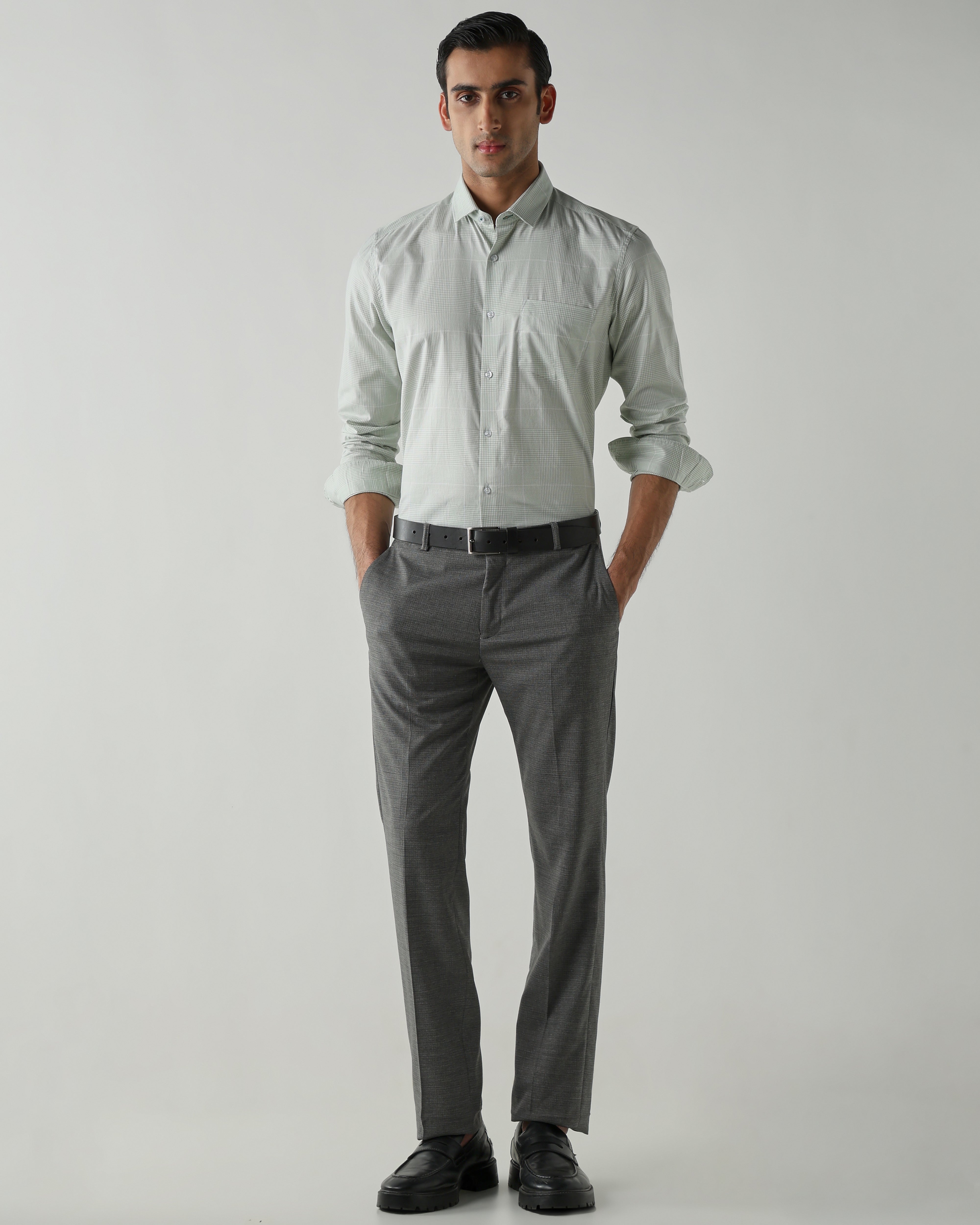 Green/White Pure Cotton Shirts for Men | Slim Fit Luxury Wear