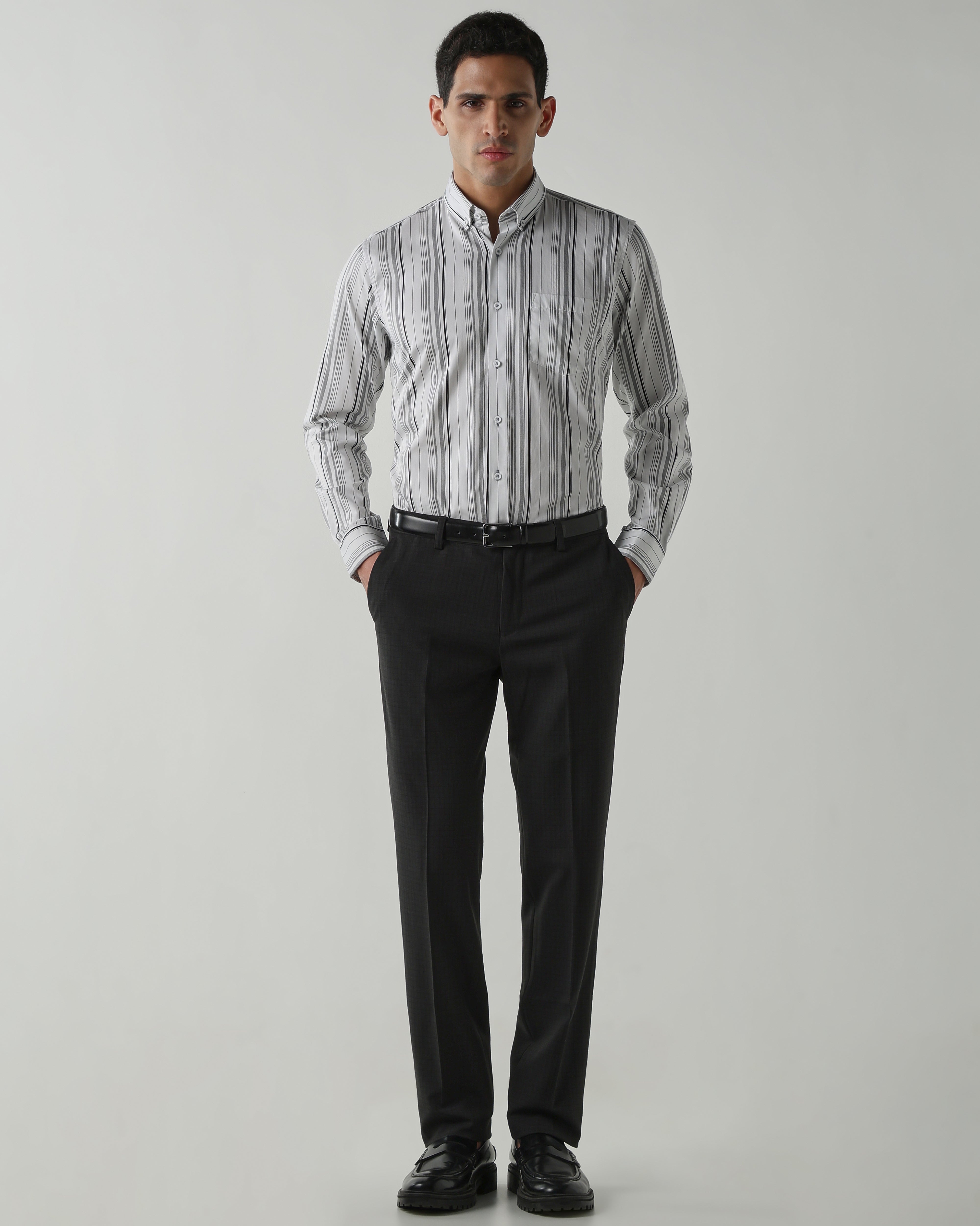 White/Black Pure Cotton Shirts for Men | Slim Fit Luxury Wear