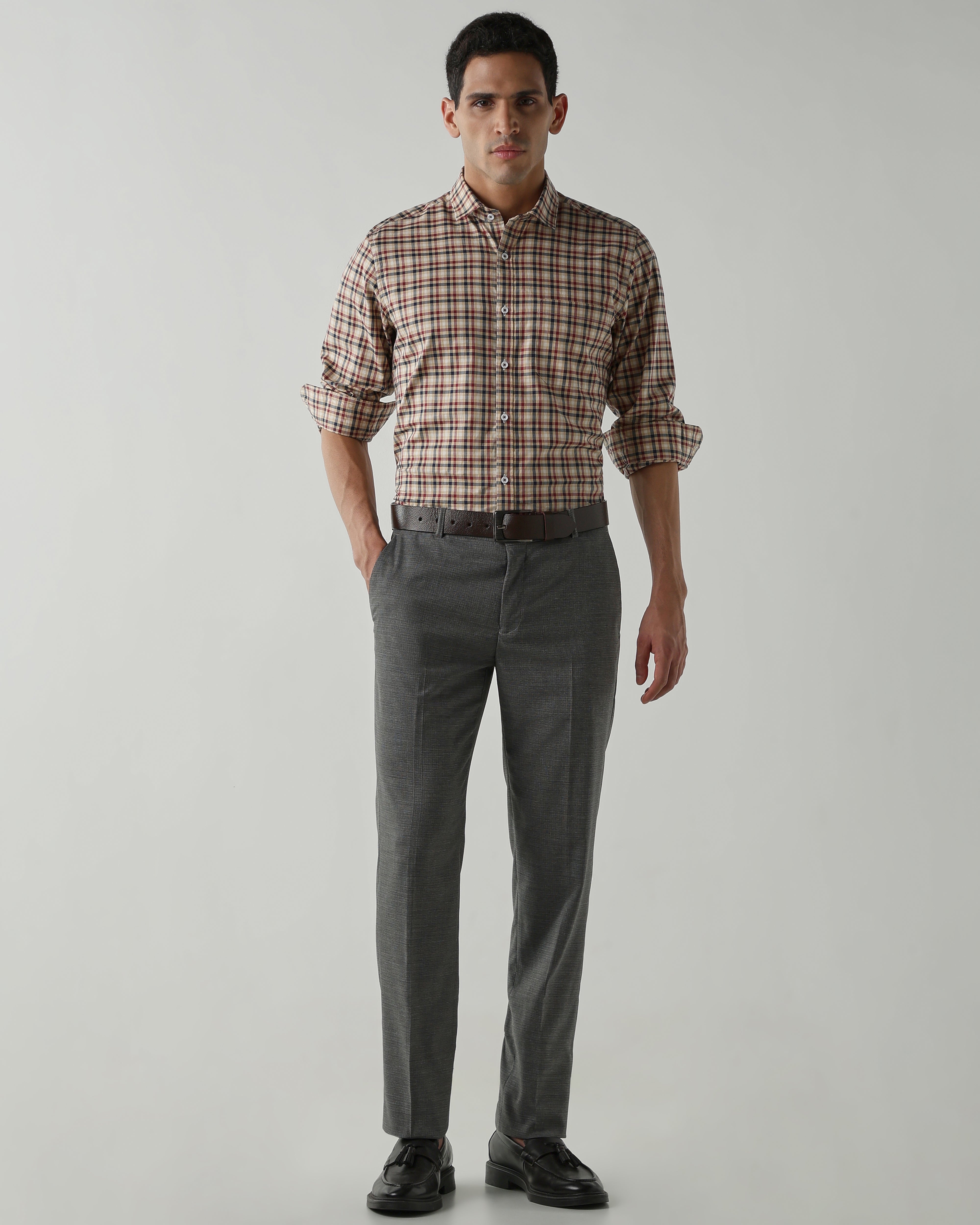 Red/Navy Pure Cotton Shirts for Men | Slim Fit Luxury Wear
