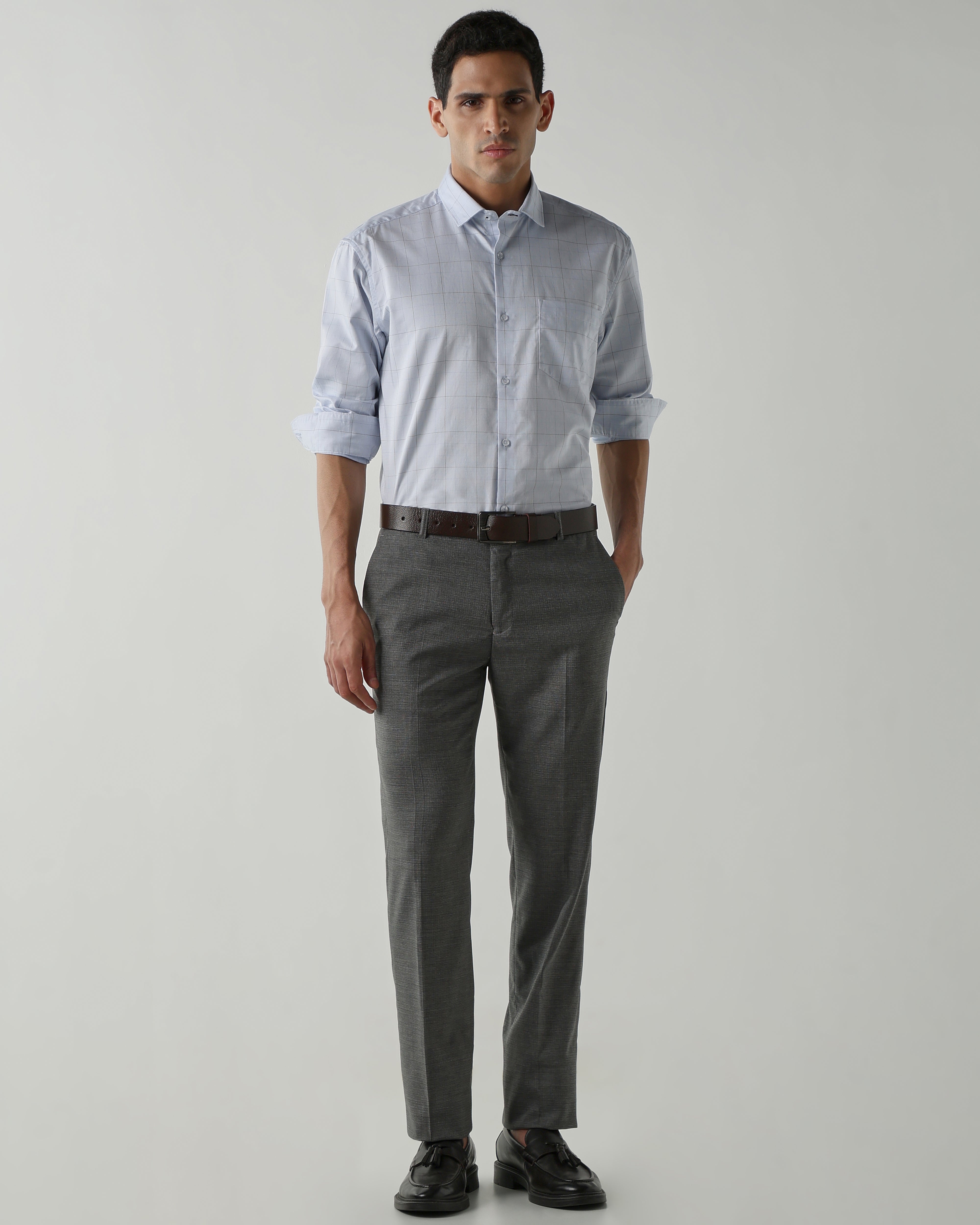 Sky Blue Pure Cotton Shirts for Men | Slim Fit Luxury Wear