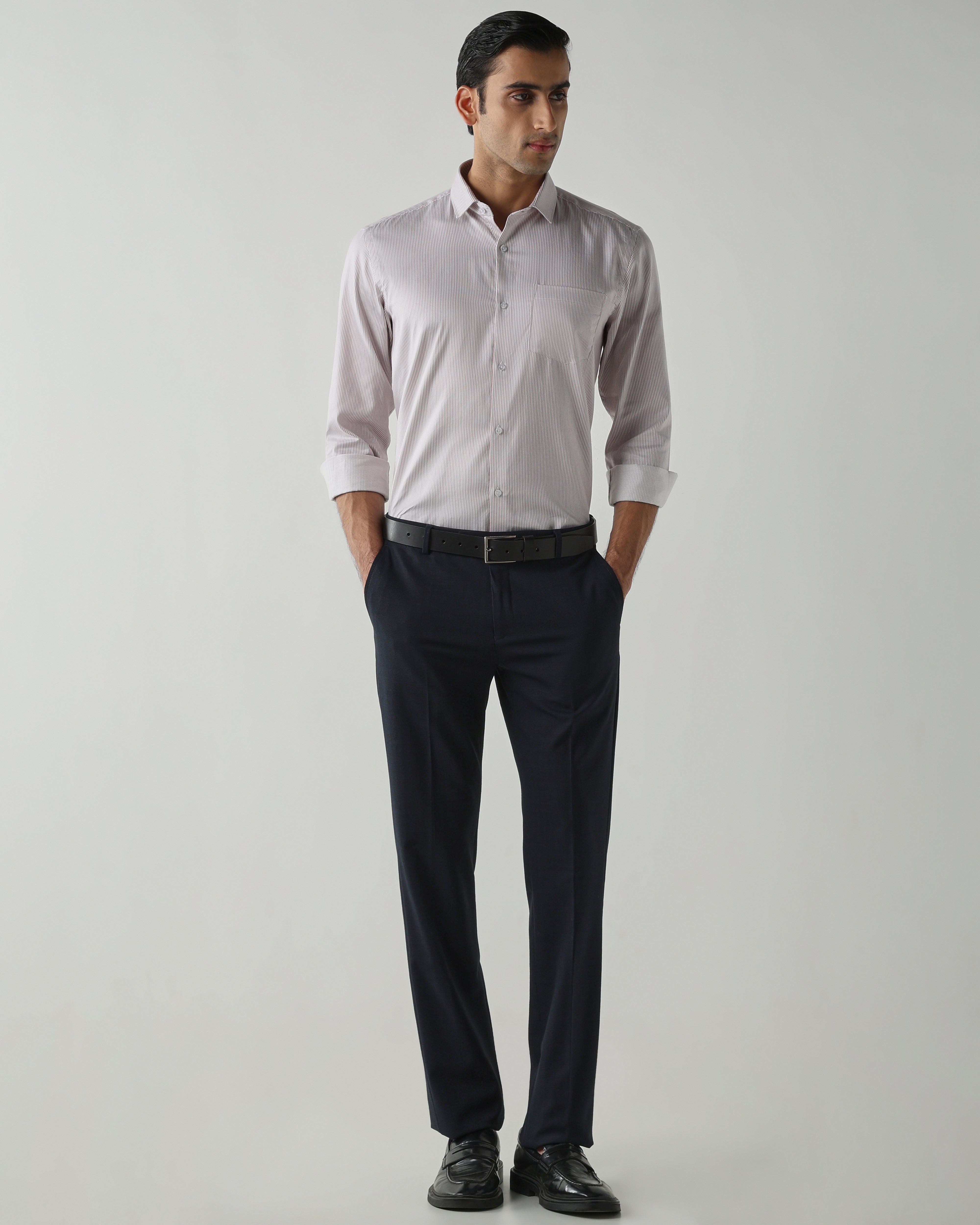 Grey/Pink Stripe Shirt crafted in 100% cotton Fabric|