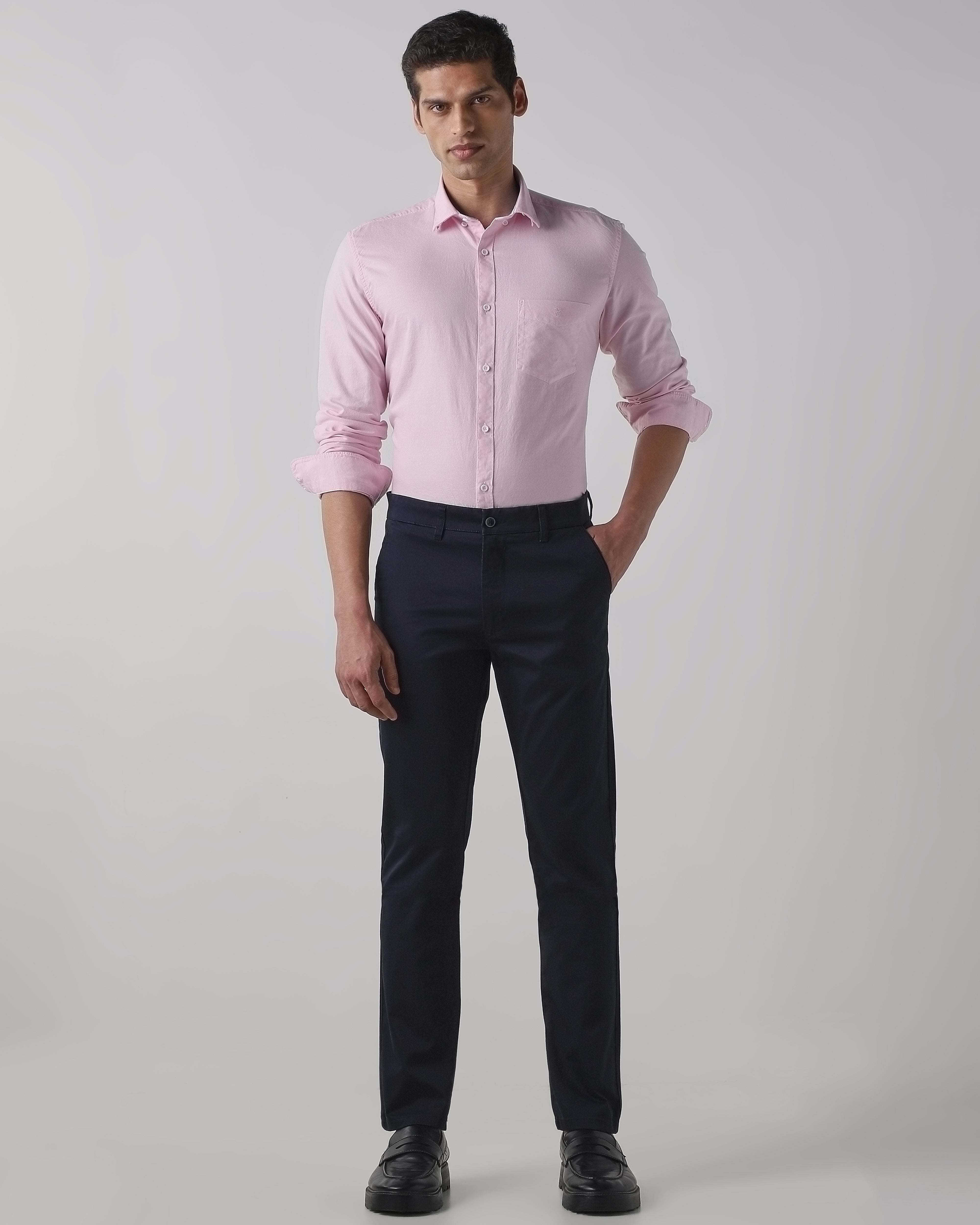 Navy Cotton Stretch Regular Fit Trouser