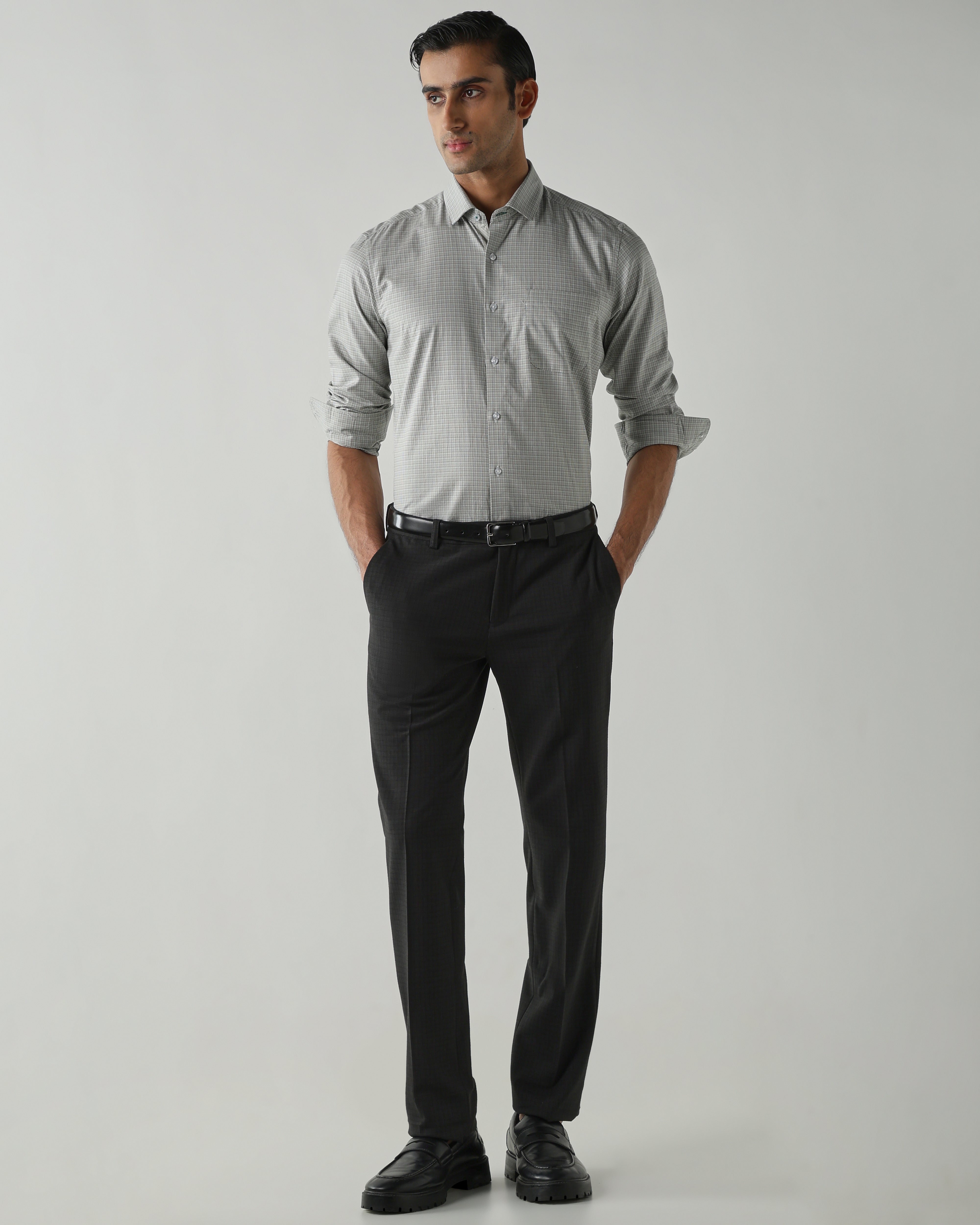 Green/Black Pure Cotton Shirts for Men | Slim Fit Luxury Wear