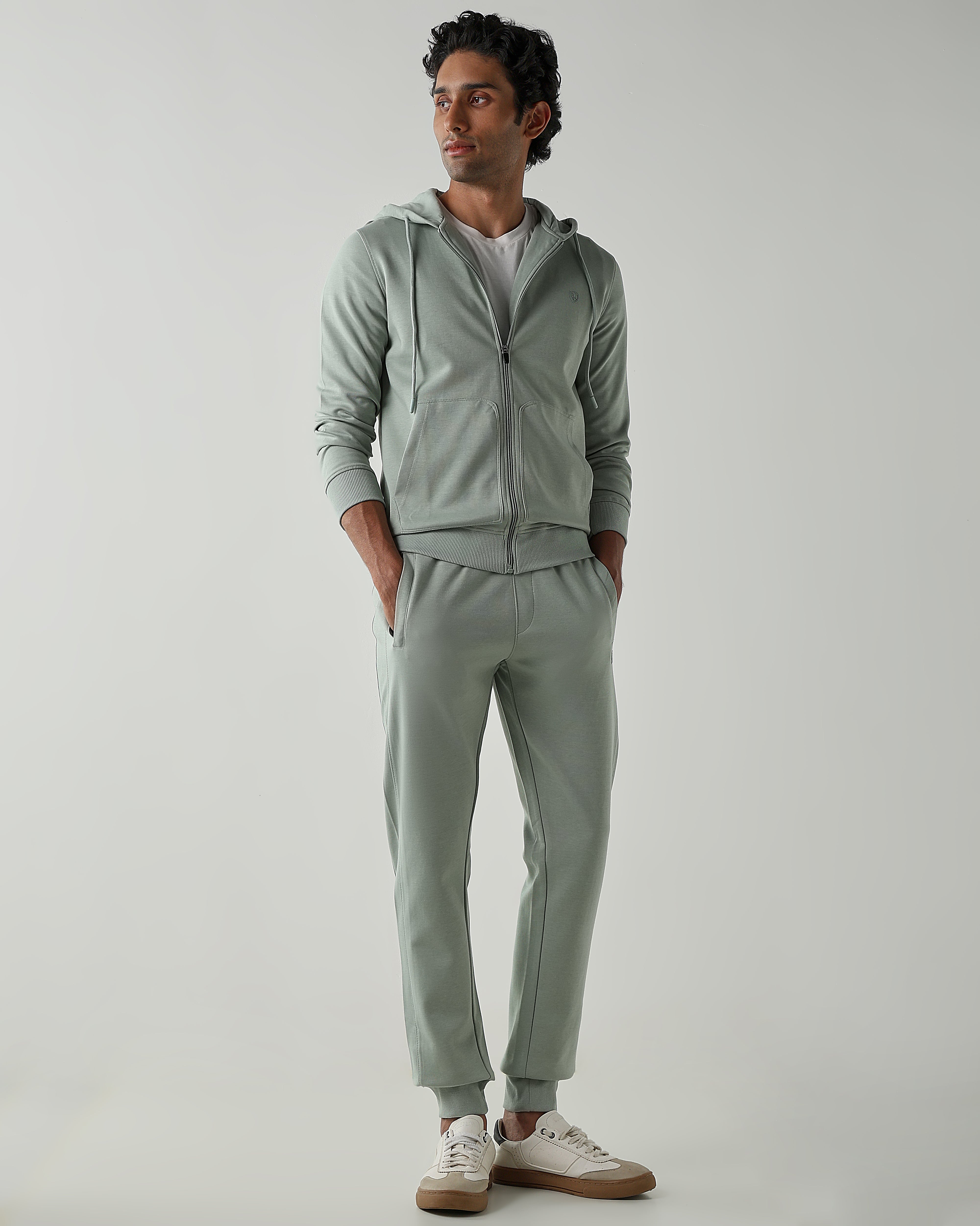 Rib at Waist and bottom Flat Front Joggers – Frosty Green