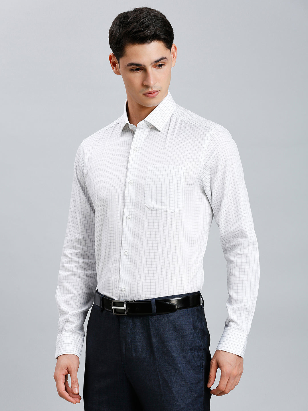 White & Blue Checks Pima Cotton Regular Fit Formal Full Sleeve Shirt