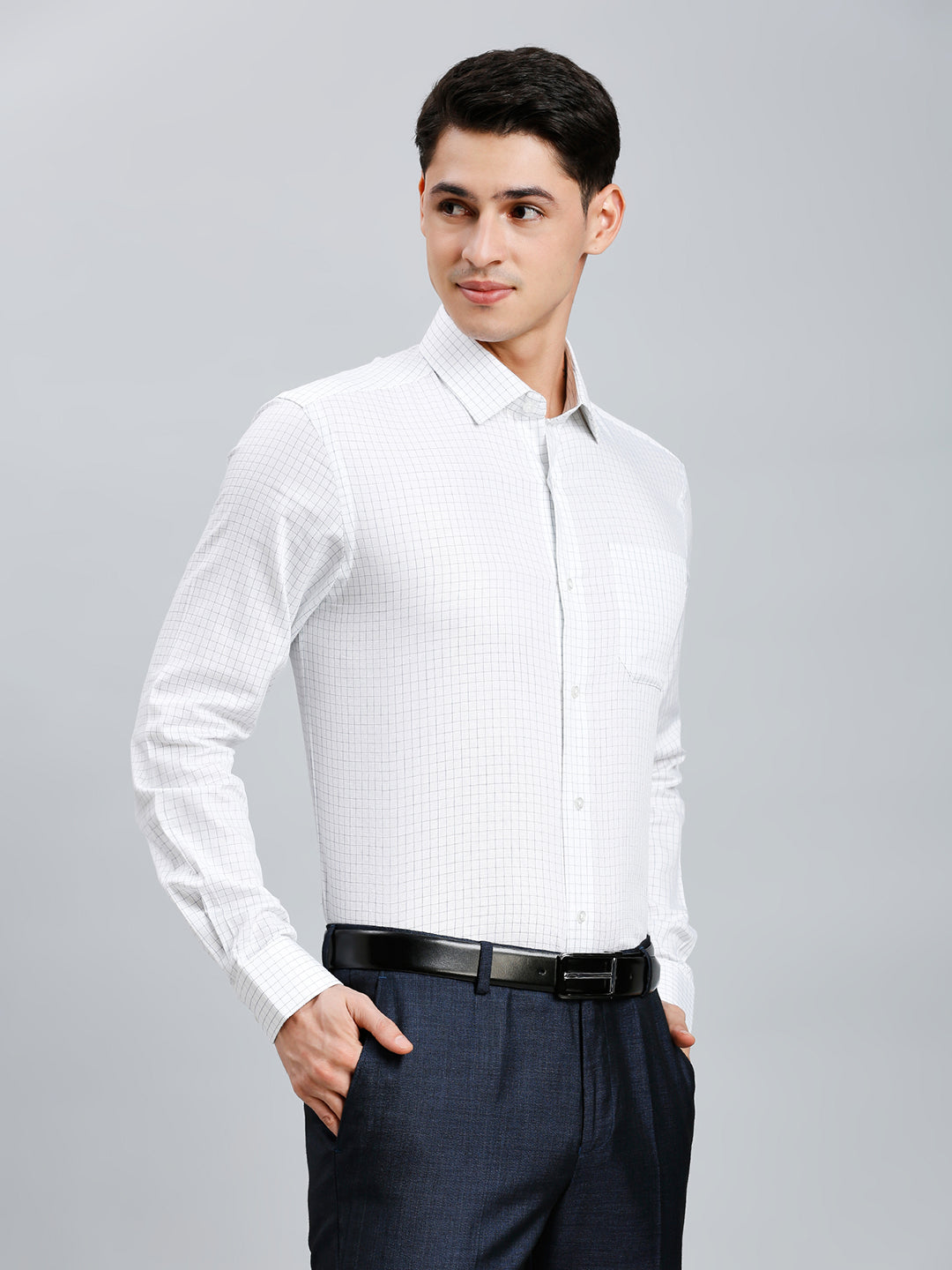 White & Blue Checks Pima Cotton Regular Fit Formal Full Sleeve Shirt