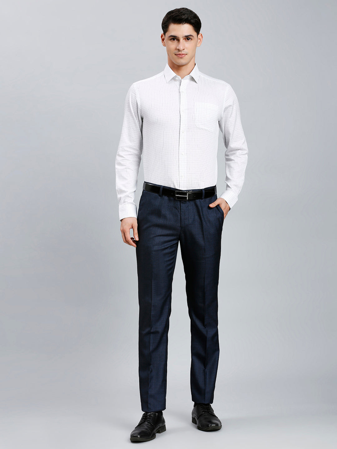 White & Blue Checks Pima Cotton Regular Fit Formal Full Sleeve Shirt
