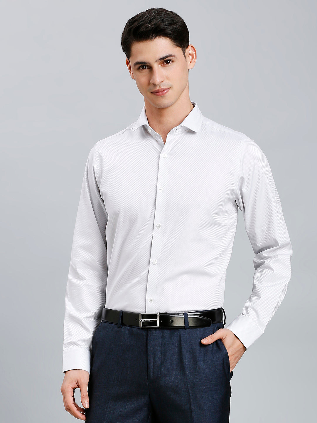 Grey Solid 100% Cotton Slim Fit Formal Full Sleeve Shirt