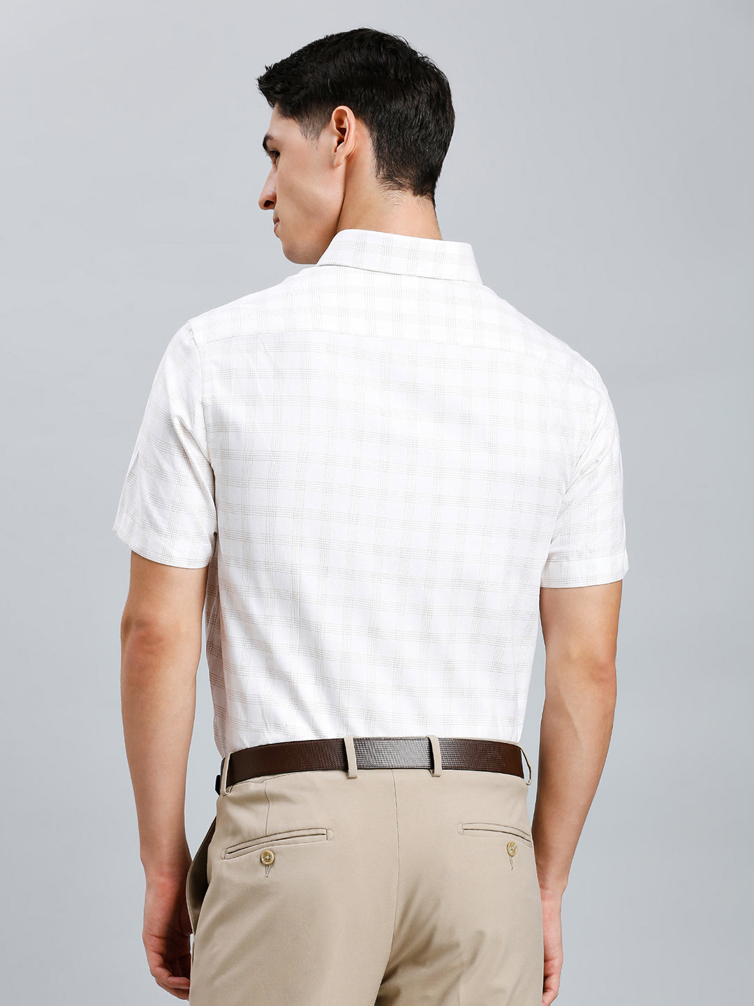 White & Brown & Grey Checks 100% Cotton Regular Fit Formal Full Sleeve Shirt