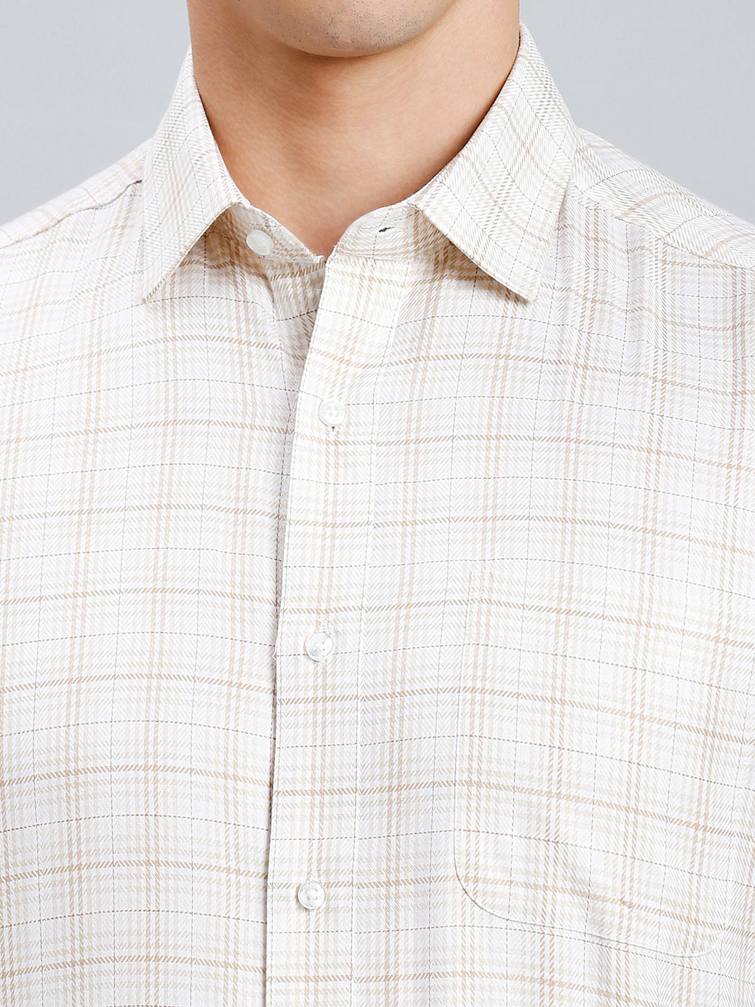 White & Brown & Beuge Checks 100% Cotton Regular Fit Formal Half Sleeve Shirt