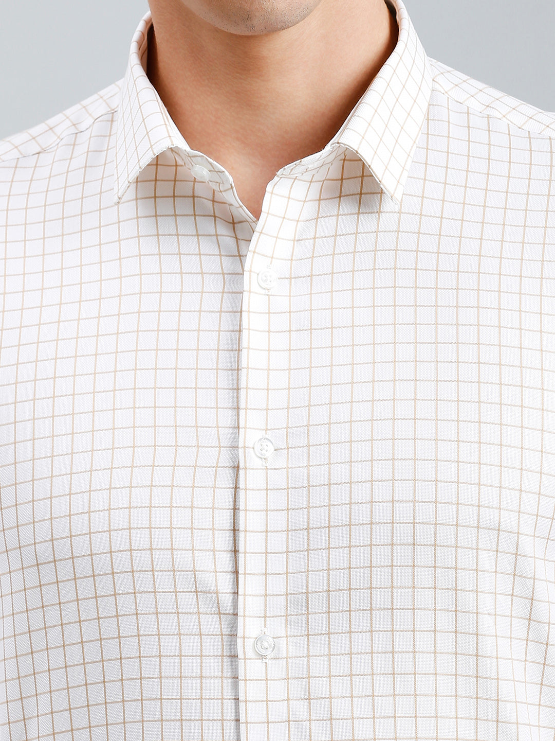 White & Beige Checks 100% Cotton Slim Fit Formal Full Sleeve Shirt
