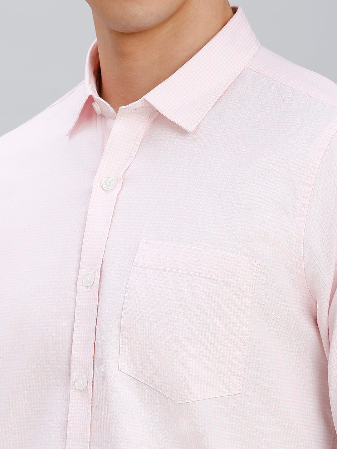 White & Pink Checks 100% Cotton Slim Fit Casual Full Sleeve Shirt