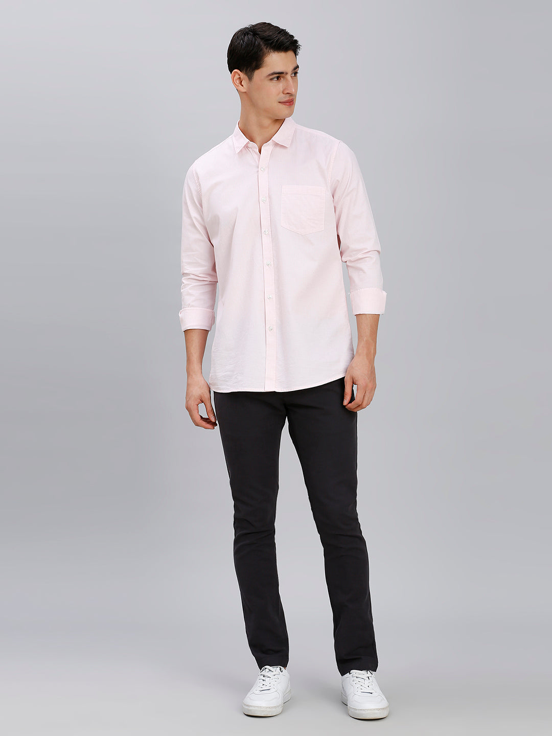 White & Pink Checks 100% Cotton Slim Fit Casual Full Sleeve Shirt