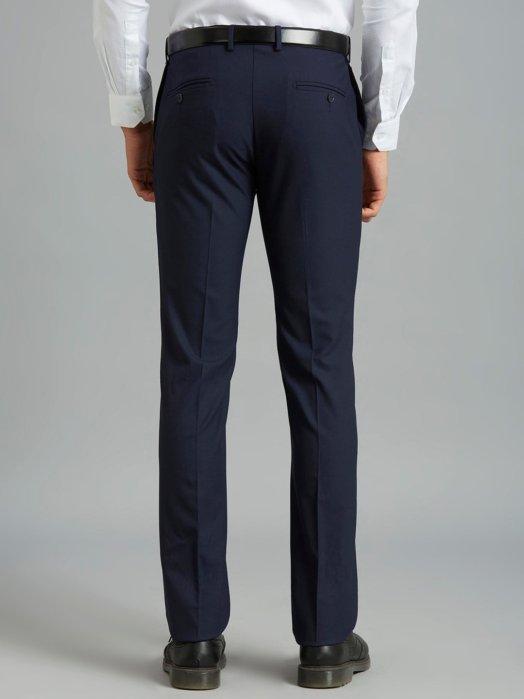 Medium Blue Plain Wool Blend With Elastane Auto Fit Formal Cross Pocket Trouser