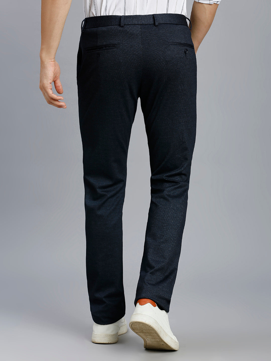 Navy Knitted Fabric Poly Viscose Elastane Tailor Fit Formal Cross Pocket Trouser
