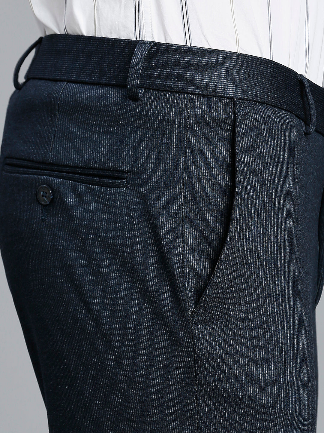 Navy Knitted Fabric Poly Viscose Elastane Tailor Fit Formal Cross Pocket Trouser