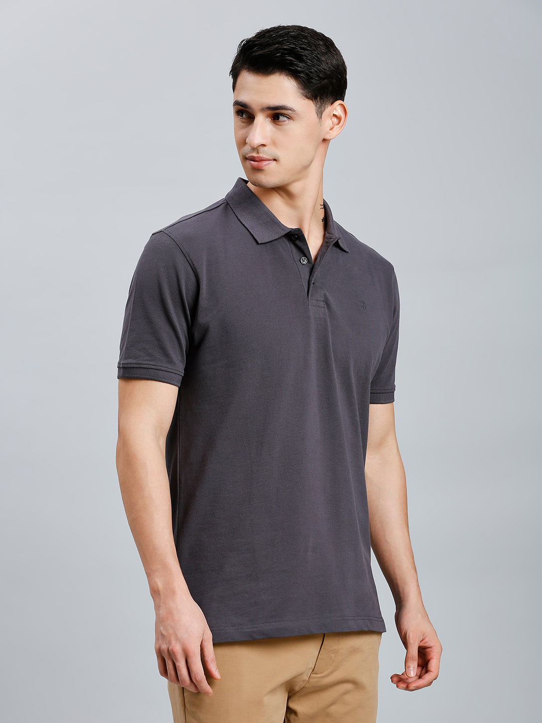Dark Grey Pq Cotton Spandex Slim Fit Casual Half Sleeve T-Shirt