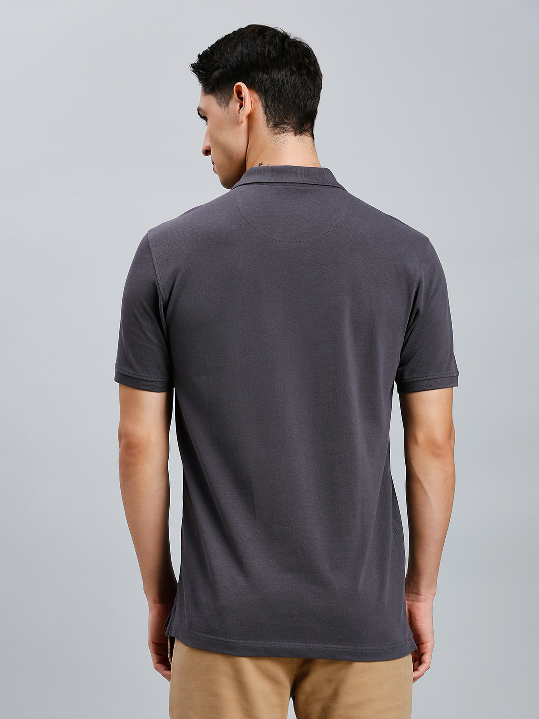 Dark Grey Pq Cotton Spandex Slim Fit Casual Half Sleeve T-Shirt