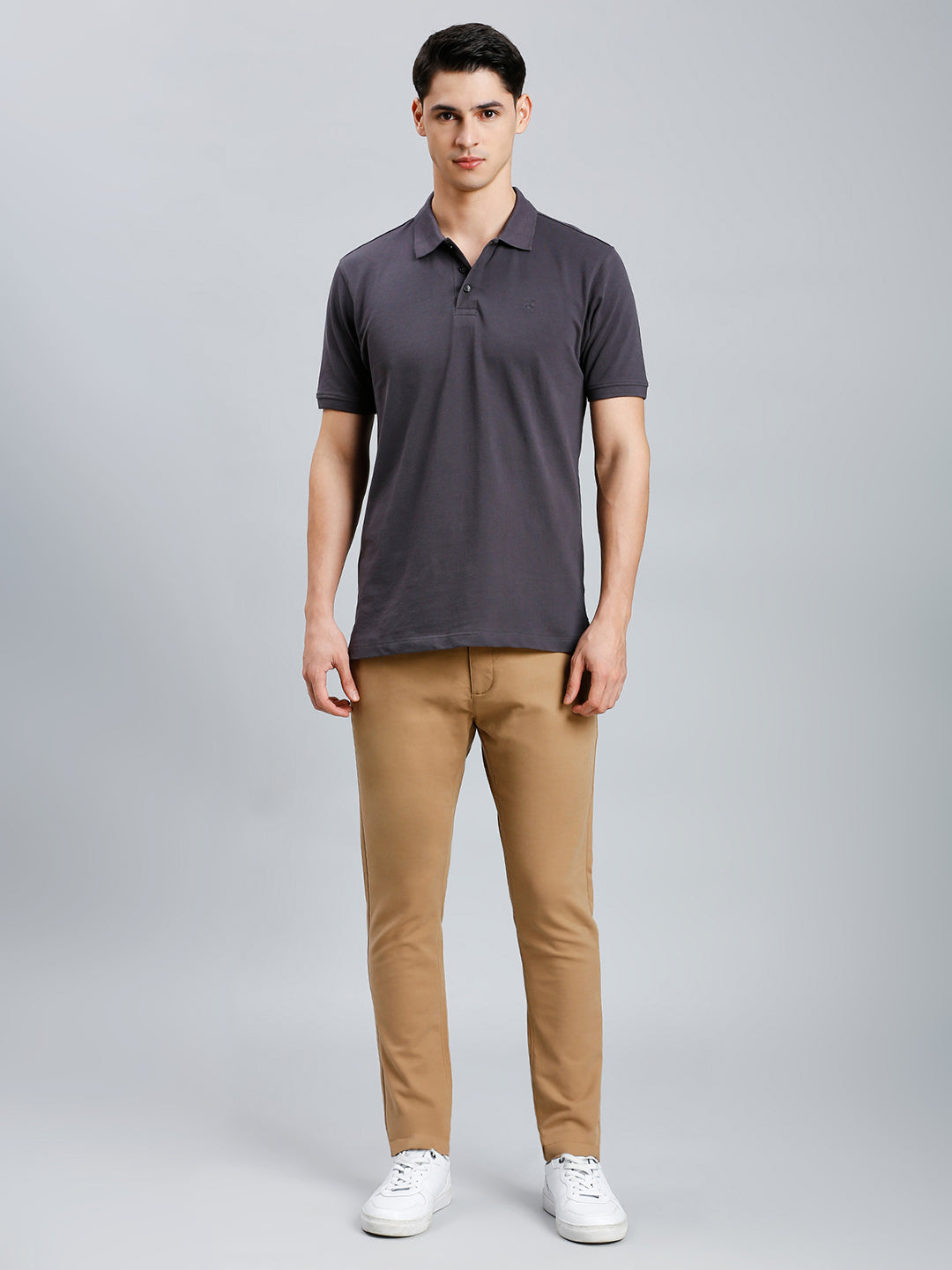 Dark Grey Pq Cotton Spandex Slim Fit Casual Half Sleeve T-Shirt