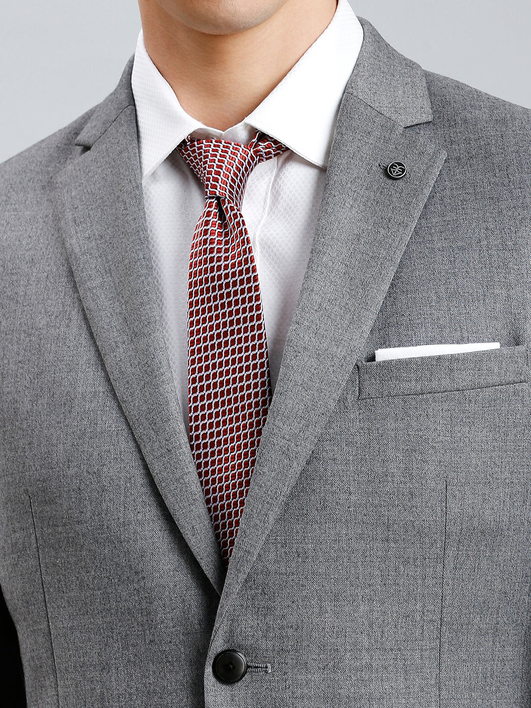 Med Grey Milange Plain Wool Blend With Elastane Tailor Fit Formal Full Sleeve Blazer