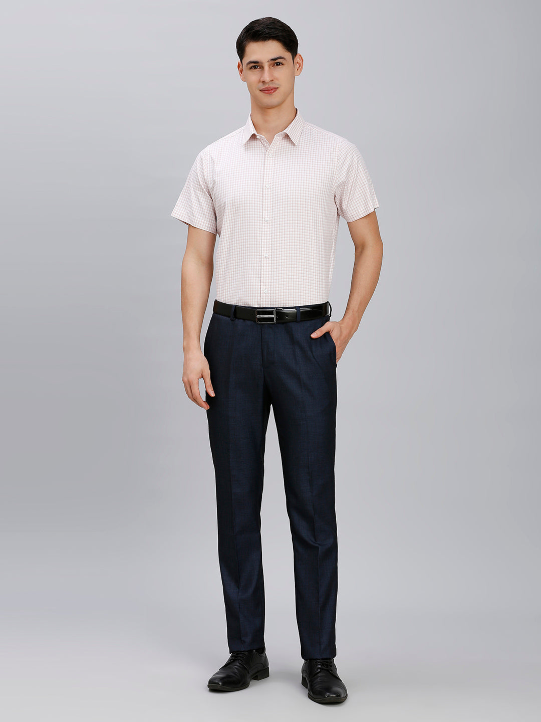 White & Dull Pink Checks 100% Cotton Slim Fit Formal Half Sleeve Shirt