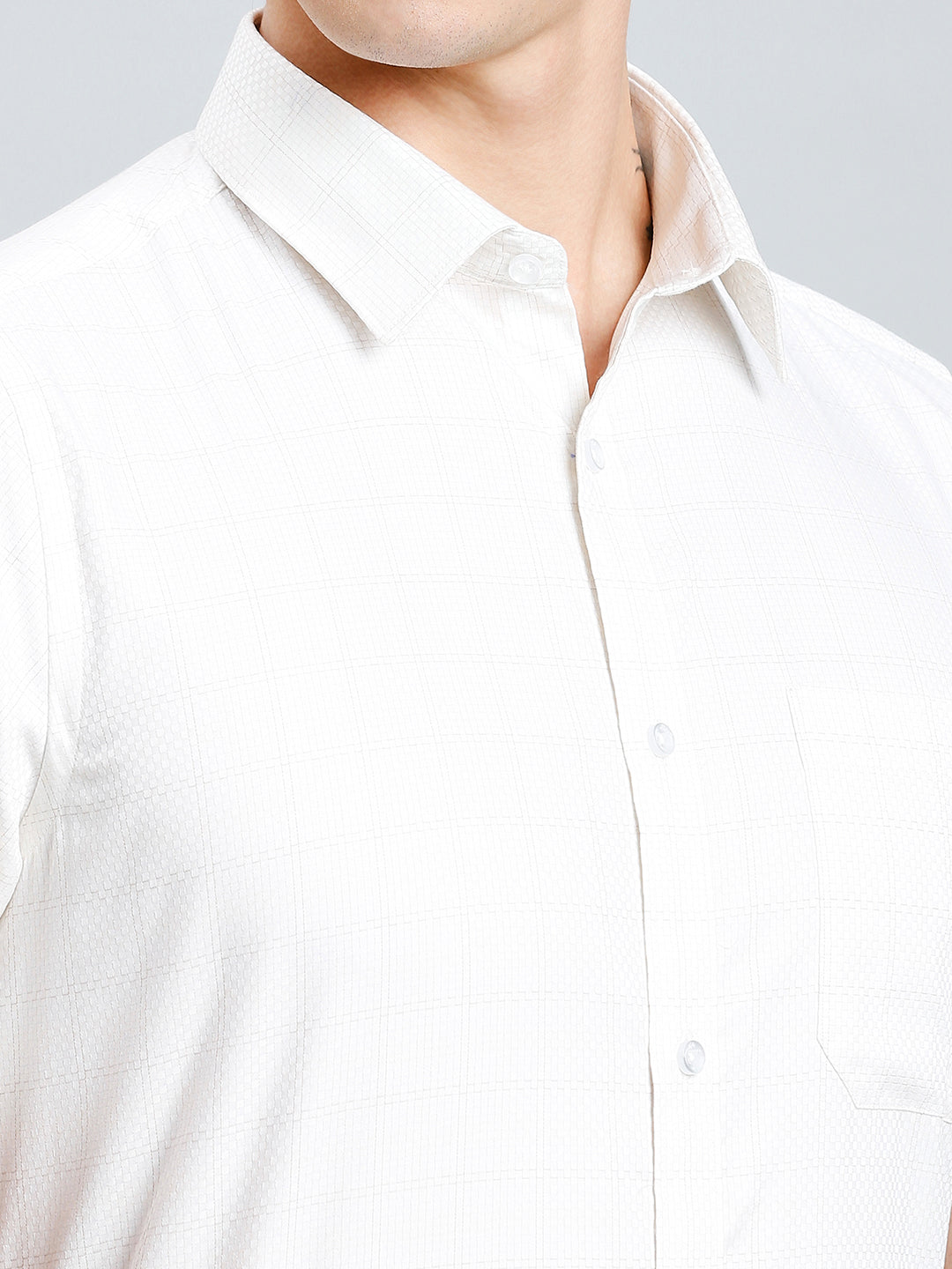 Brown & Beige Dobby Y/D 100% Cotton Regular Fit Formal Half Sleeve Shirt
