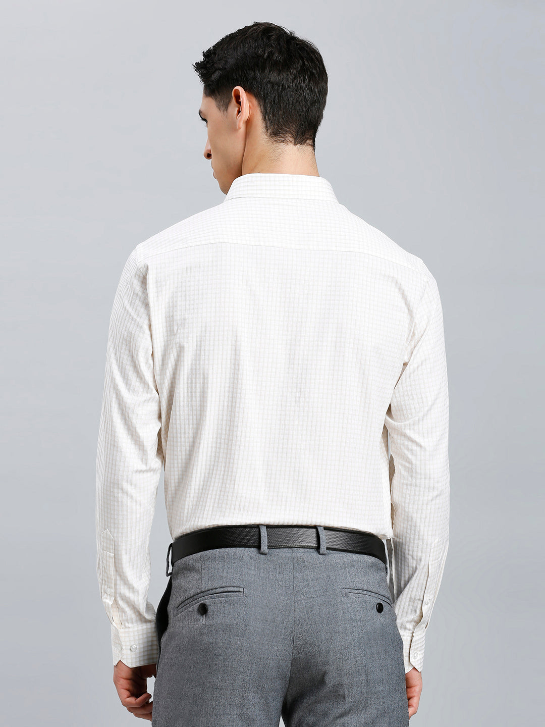 White & Brown Checks 100% Cotton Regular Fit Formal Full Sleeve Shirt