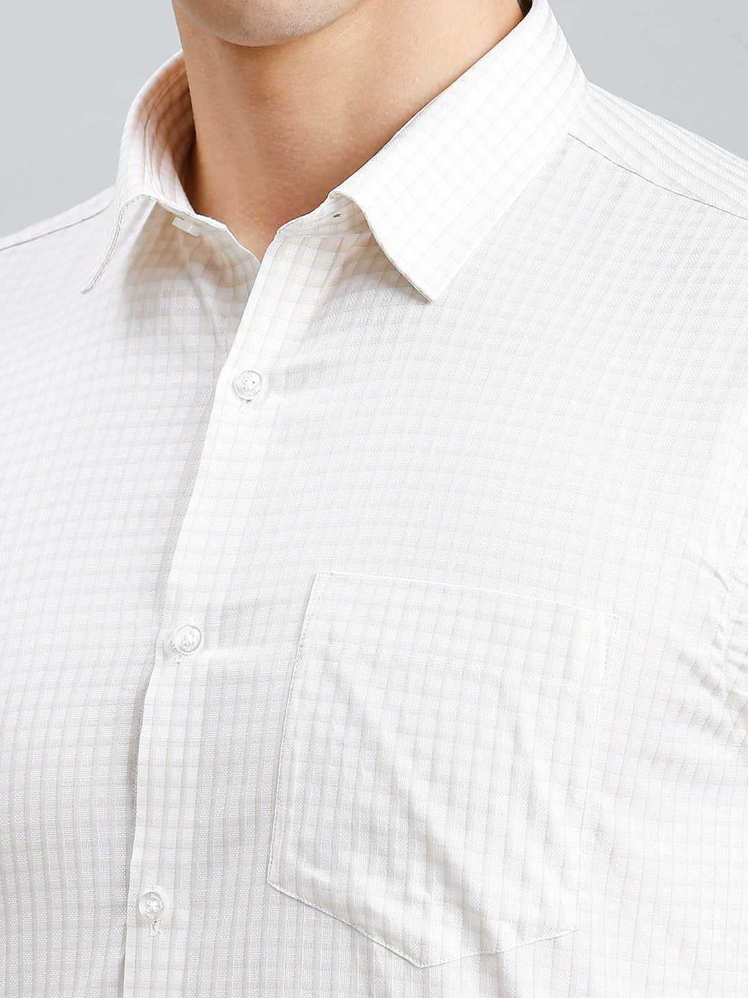 White & Brown Checks 100% Cotton Regular Fit Formal Full Sleeve Shirt