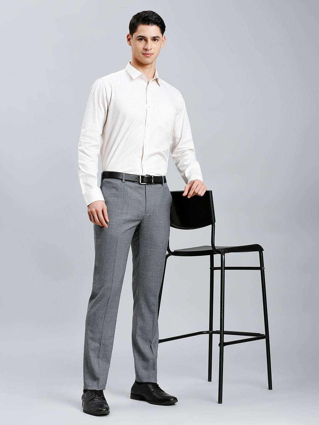 White & Brown Checks 100% Cotton Regular Fit Formal Full Sleeve Shirt