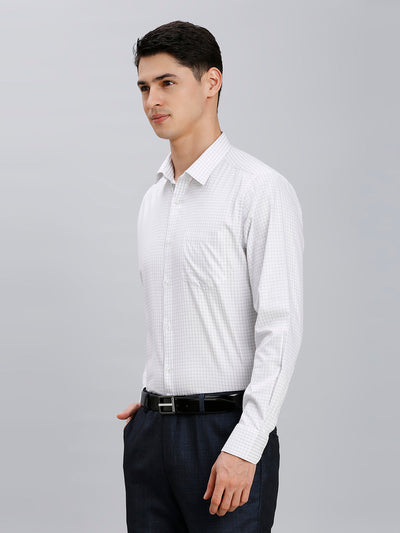Men's Pure Cotton Checks Regular Fit Full Sleeve Formal Shirt - White & Grey