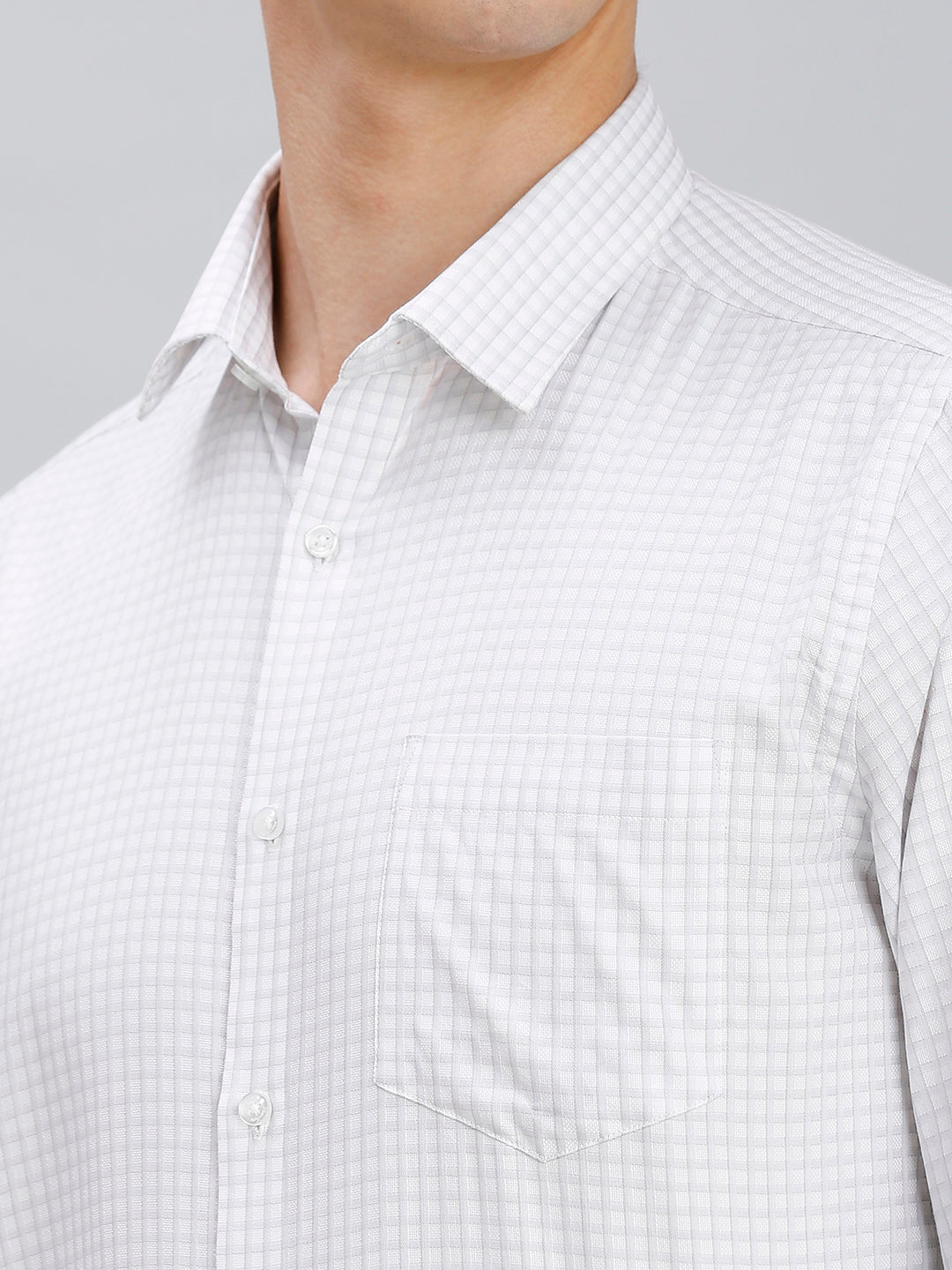 White & Grey Checks 100% Cotton Regular Fit Formal Full Sleeve Shirt
