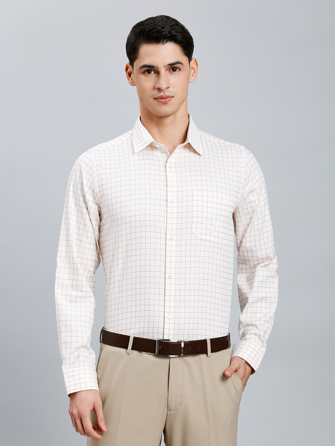 Lime & Pink Checks 100% Cotton Slim Fit Formal Full Sleeve Shirt