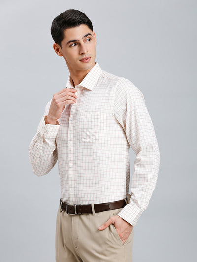 Men's Pure Cotton Checks Slim Fit Full Sleeve Formal Shirt - White & Pink