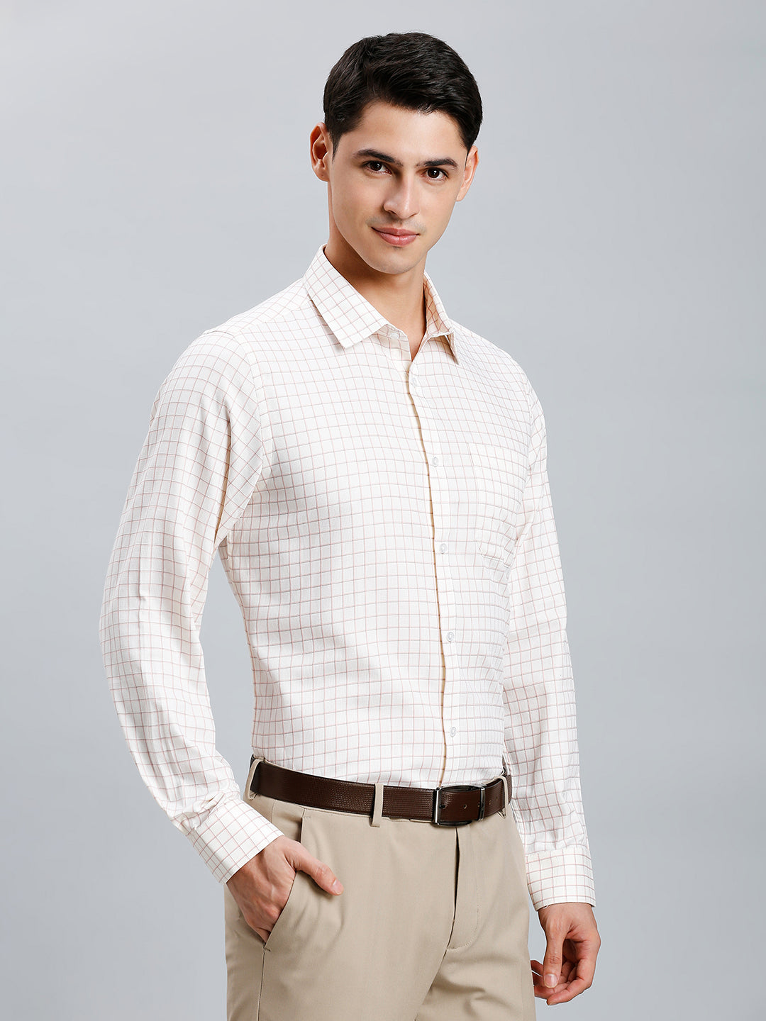 Lime & Pink Checks 100% Cotton Slim Fit Formal Full Sleeve Shirt