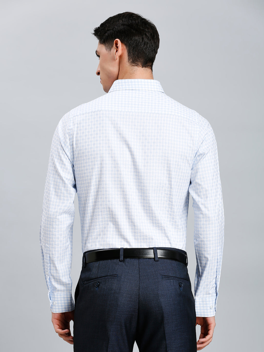 Comfort White & Blue Checks 100% Cotton Slim Fit Formal Full Sleeve Shirt