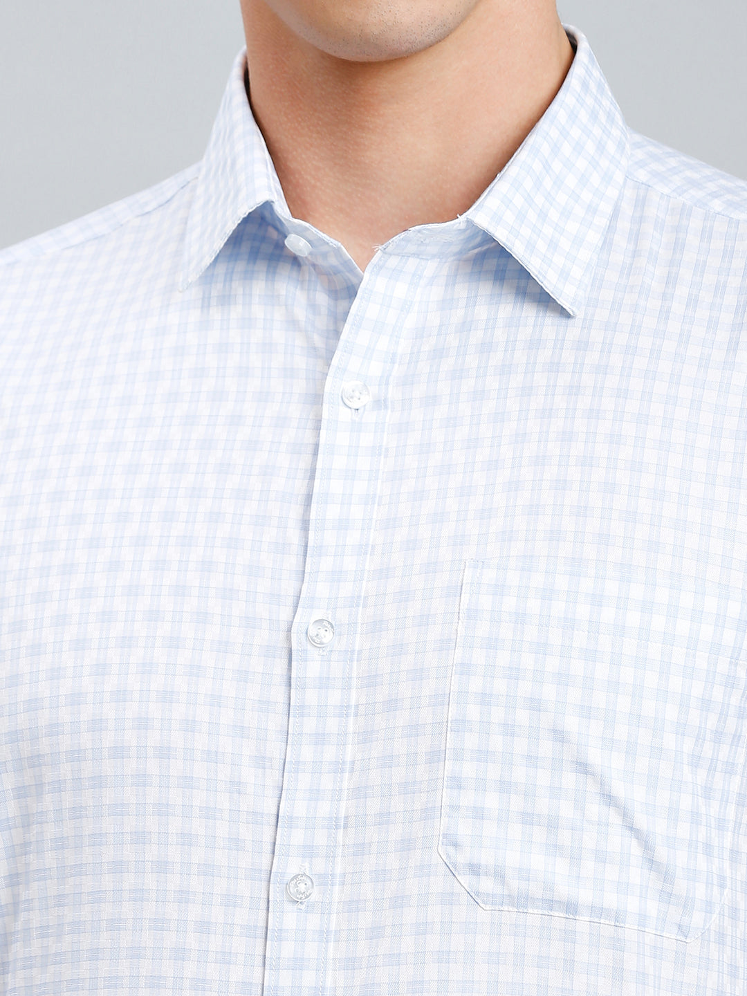 Comfort White & Blue Checks 100% Cotton Slim Fit Formal Full Sleeve Shirt